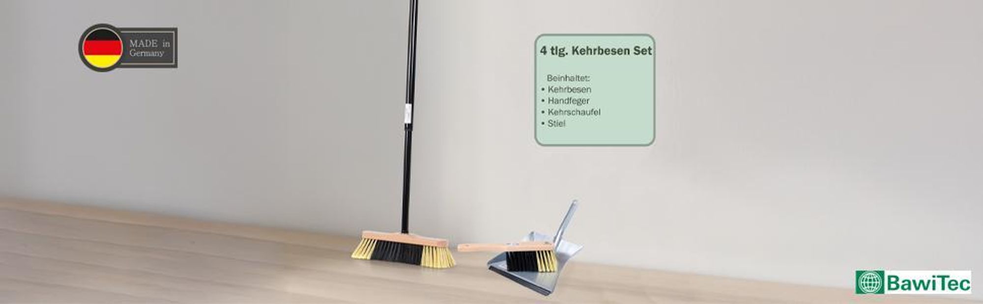 Qualitäts Kehrgarnitur Zimmerbesen 30cm Breit Kehrset mit Teleskopstiel lang Besen-Set Handfeger Haushaltsbesen Kehrbesen