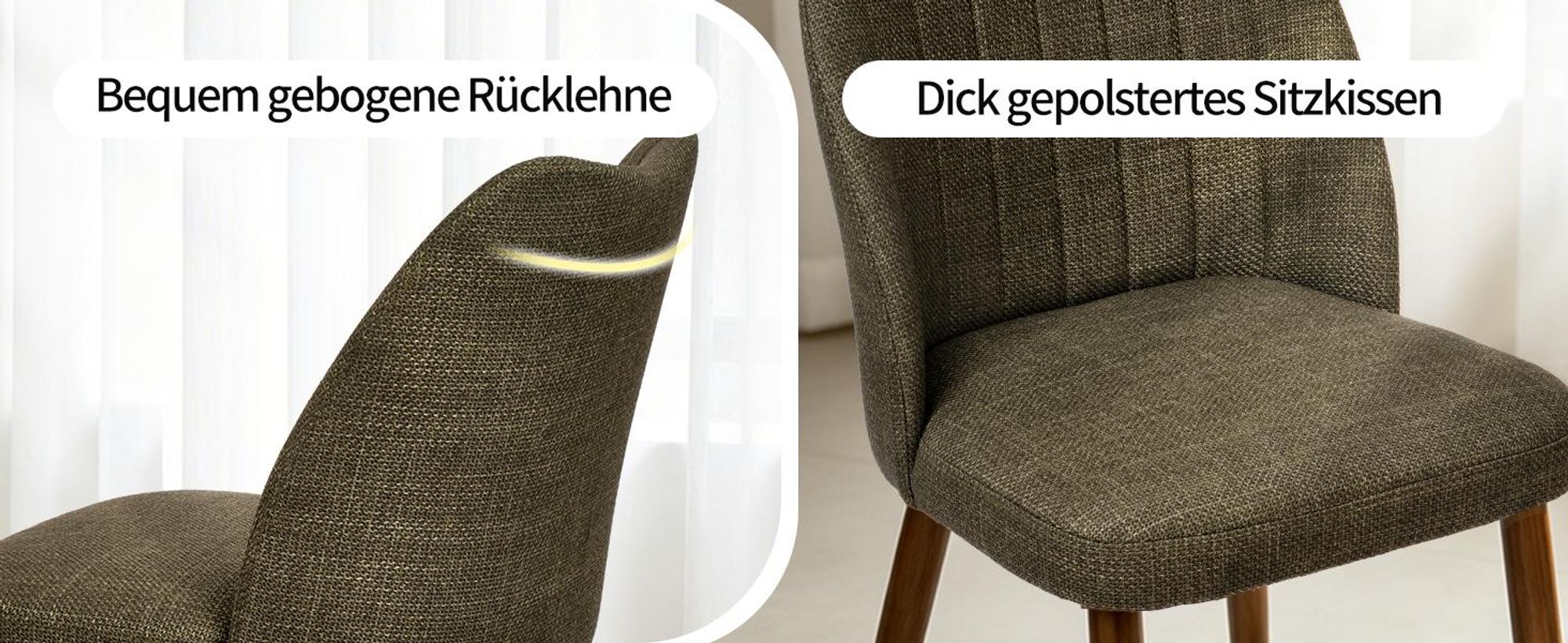 Duhome Esszimmerstuhl 2er Set Leinenstuhl Gepolstert mit Holzbeinen Modern Küchenstuhl für Esszimmer Wohnzimmer Küche, Grün