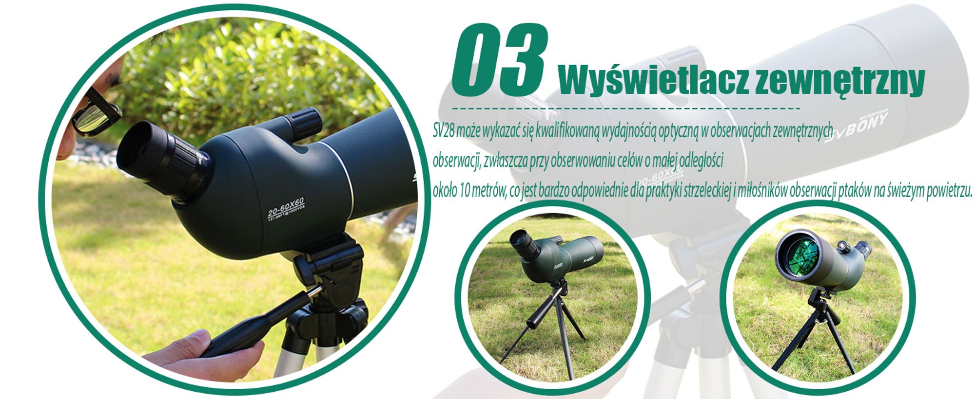 Svbony SV28 Spektiv 20-60x60mm BAK4 Prisma Monokular mit Stativ Handy Adapter für Sportschützen Vogelbeobachtung