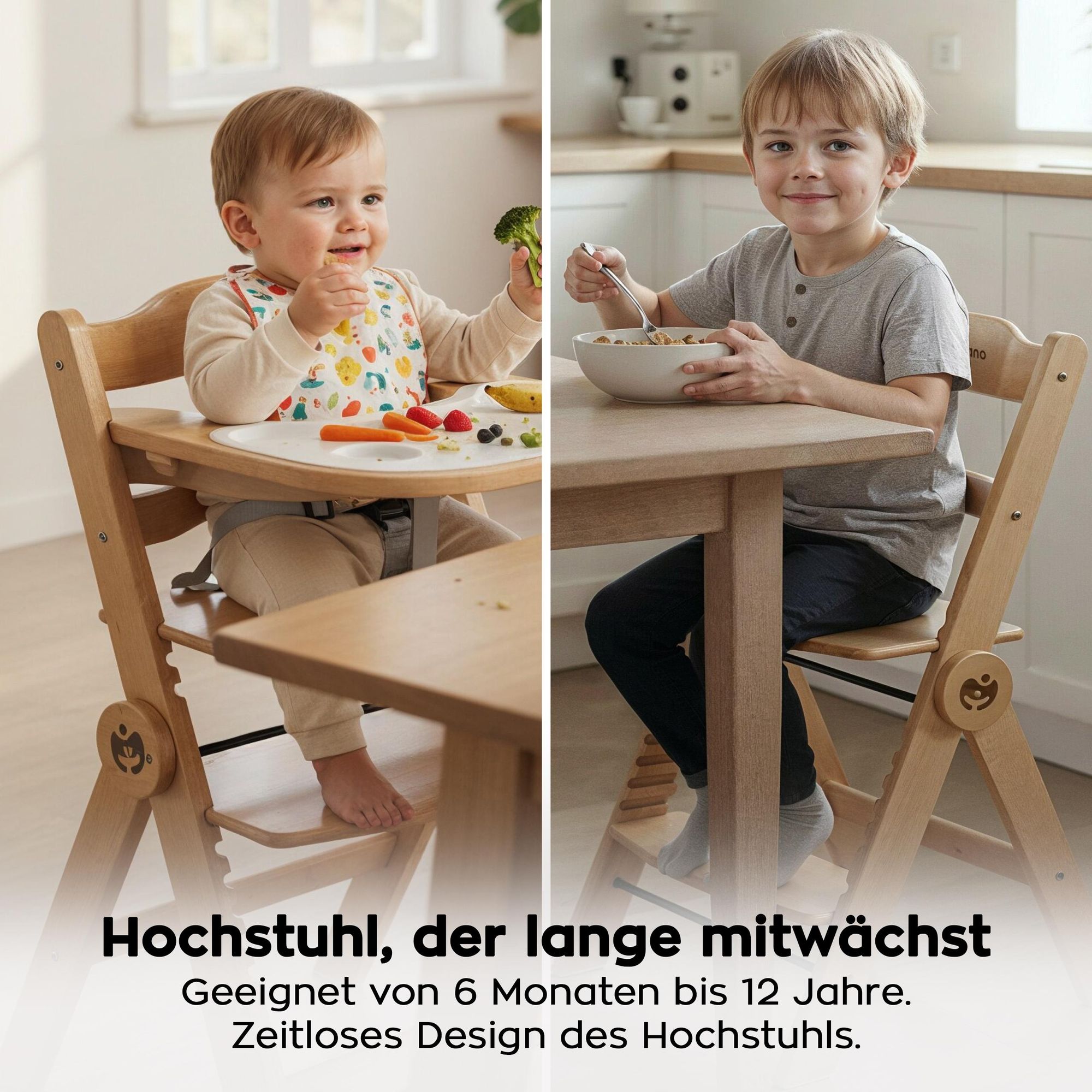 Multifunktionaler Hochstuhl 4in1 Faltfunktion von 6 Monaten bis zu 12 Jahren 9 Einstellungsstufen Ergonomische Rückenlehne Abnehmbare Fußstütze