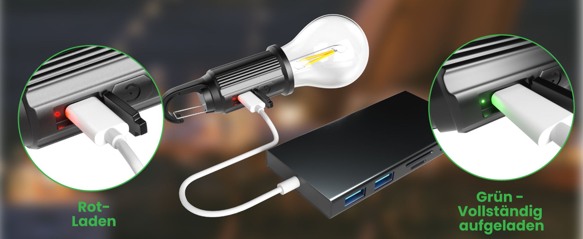 2 Stück Campinglampe, Camping Lights, LED Campinglampe Aufladbar, LED Tragbare Zeltlampe Notlicht mit Karabiner Wasserdicht für Camping, Abenteuer