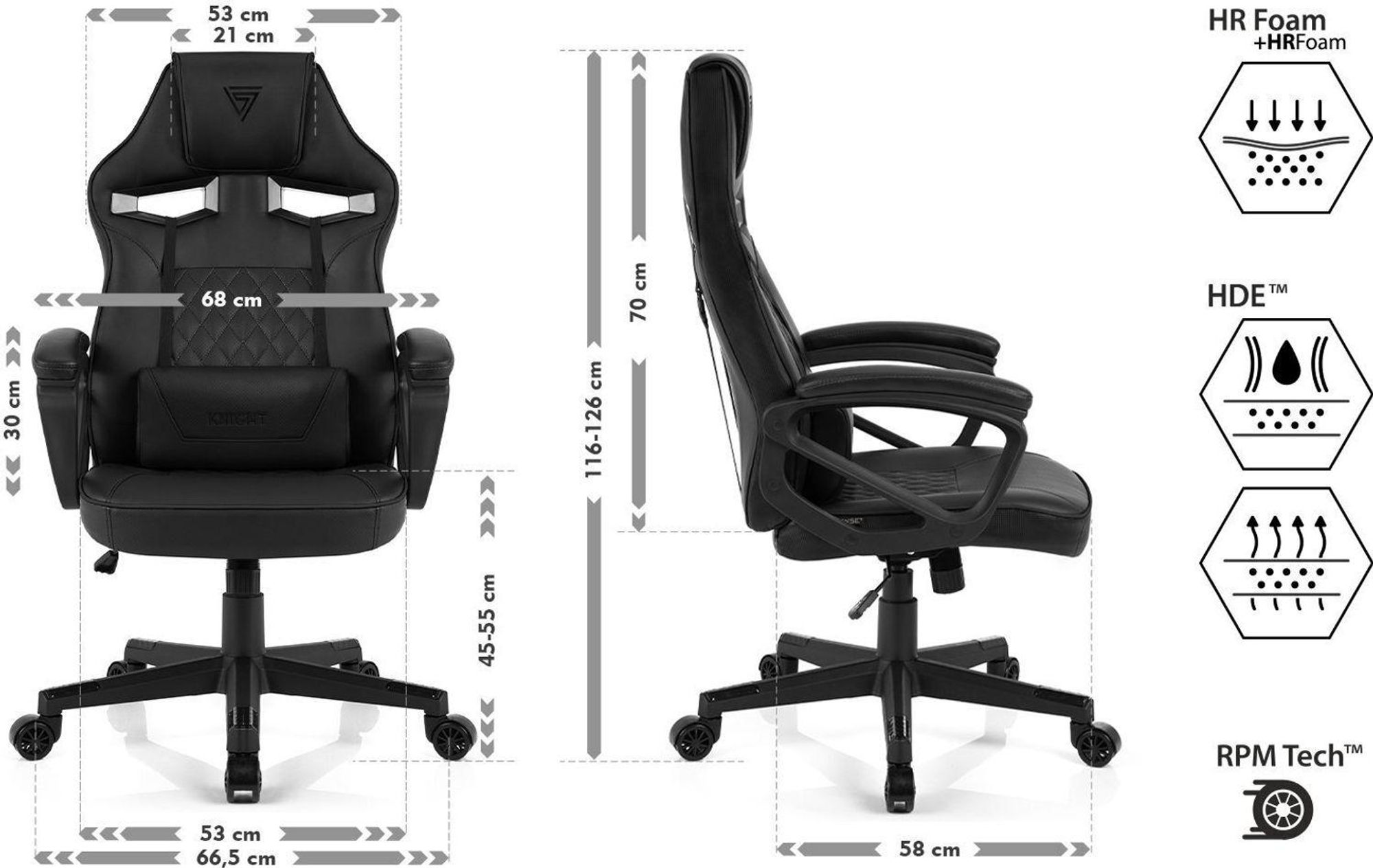 SENSE7 Knight Gaming Krzesło ze sztucznej skóry czarno-szare - Ergonomiczne krzesło biurowe Krzesło do komputera Krzesło dla graczy Funkcja bujania Gamer 120 kg
