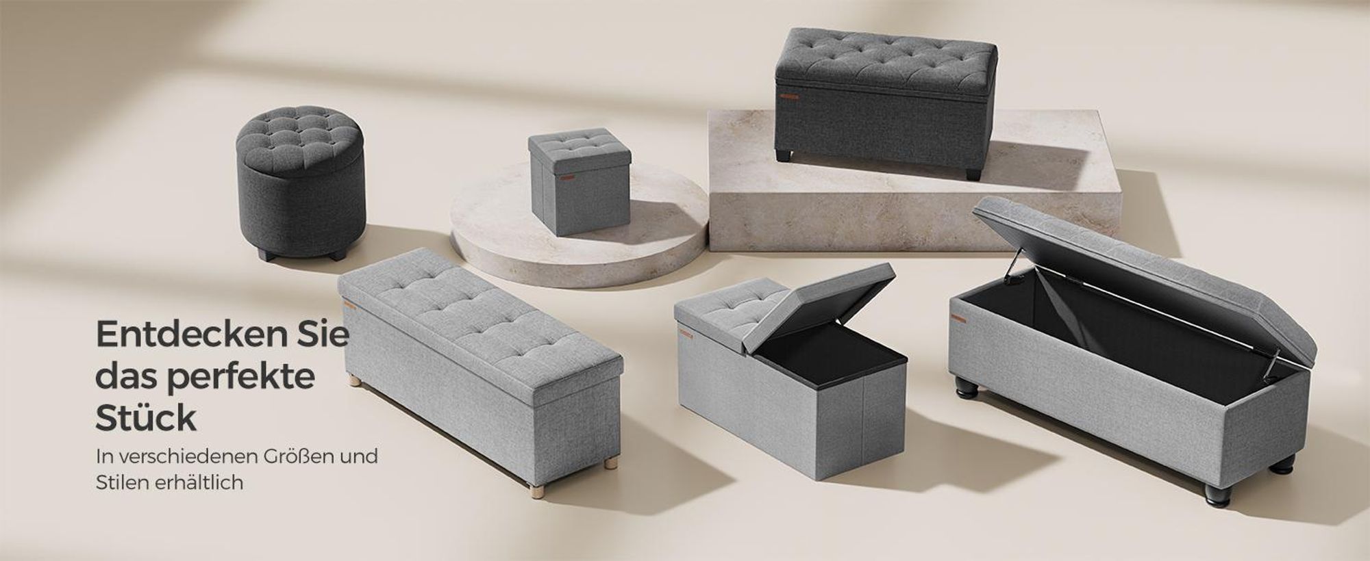SONGMICS 30 cm Sitzbank mit Stauraum, klappbare Sitztruhe, Aufbewahrungsbox, Fußbank, hellgrau