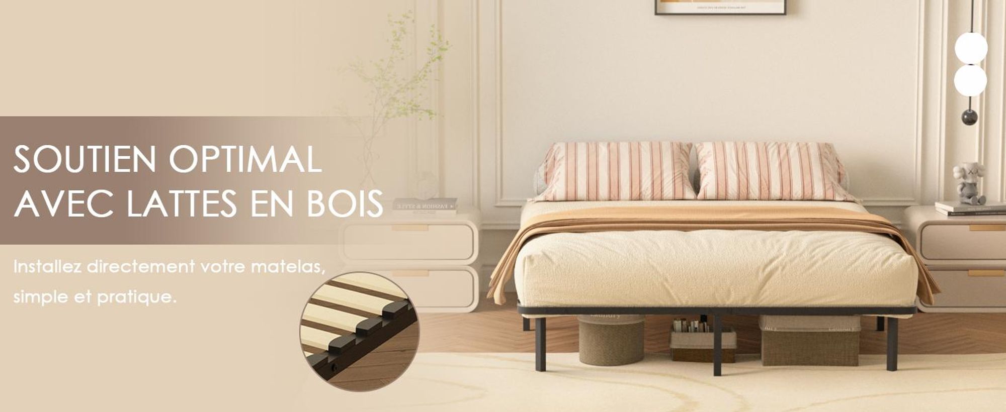DEWINNER Sommier 90x190 | Sommiers à Lattes avec 6 Pieds pour Adulte | Cadre de Lit 90x190 avec Sommier | Hauteur du Cadre de Lit 29cm | 18 Lattes