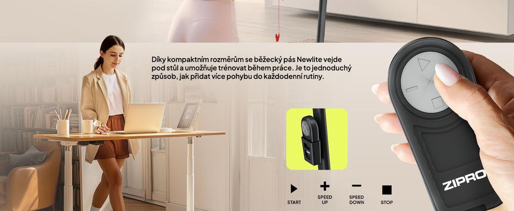 ZIPRO Newlite Skládací běžecký pás – Walking Pad Podstolový běžecký pás pro domácí použití až do 10 km/h Fitness zařízení Bluetooth dálkové ovládání