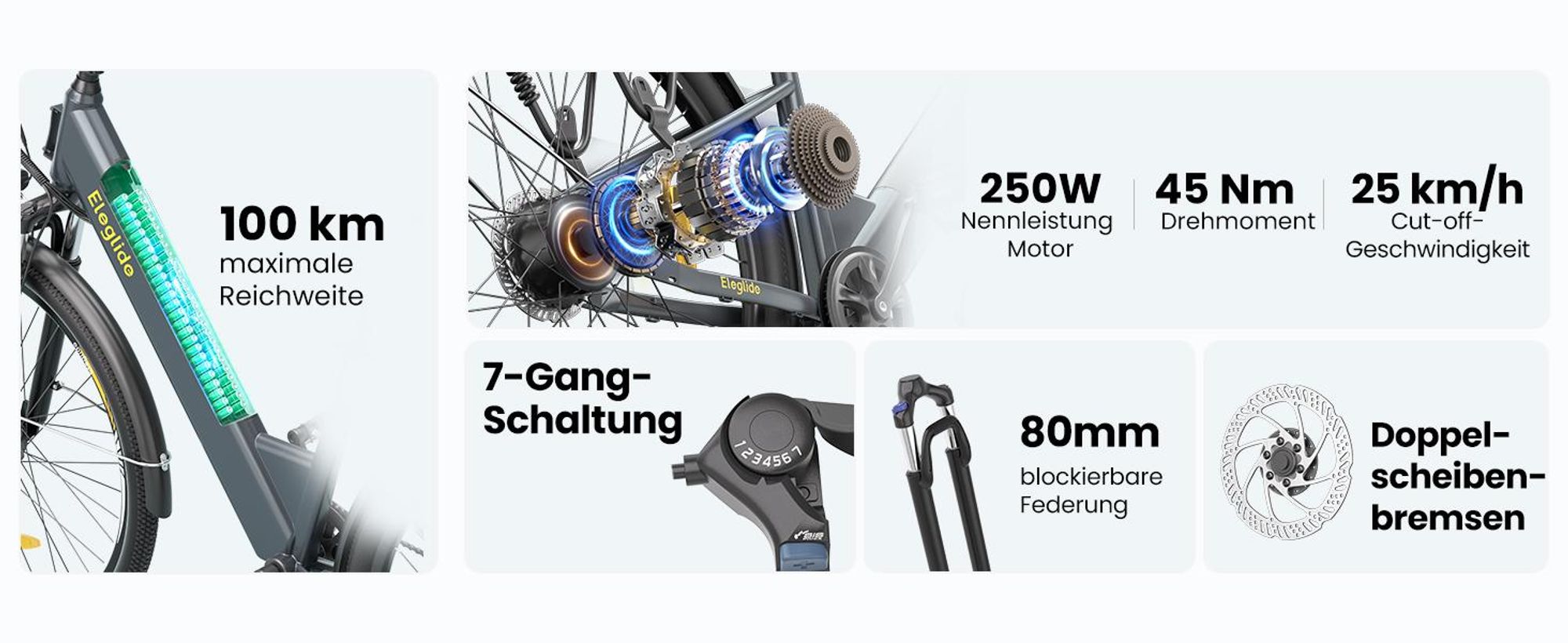 Eleglide T1 ST City E-Bike Pedelec 250W 100km Reichweite Shimano 7-Gang Tiefeinsteiger 27,5" USB Licht Gepäckträger