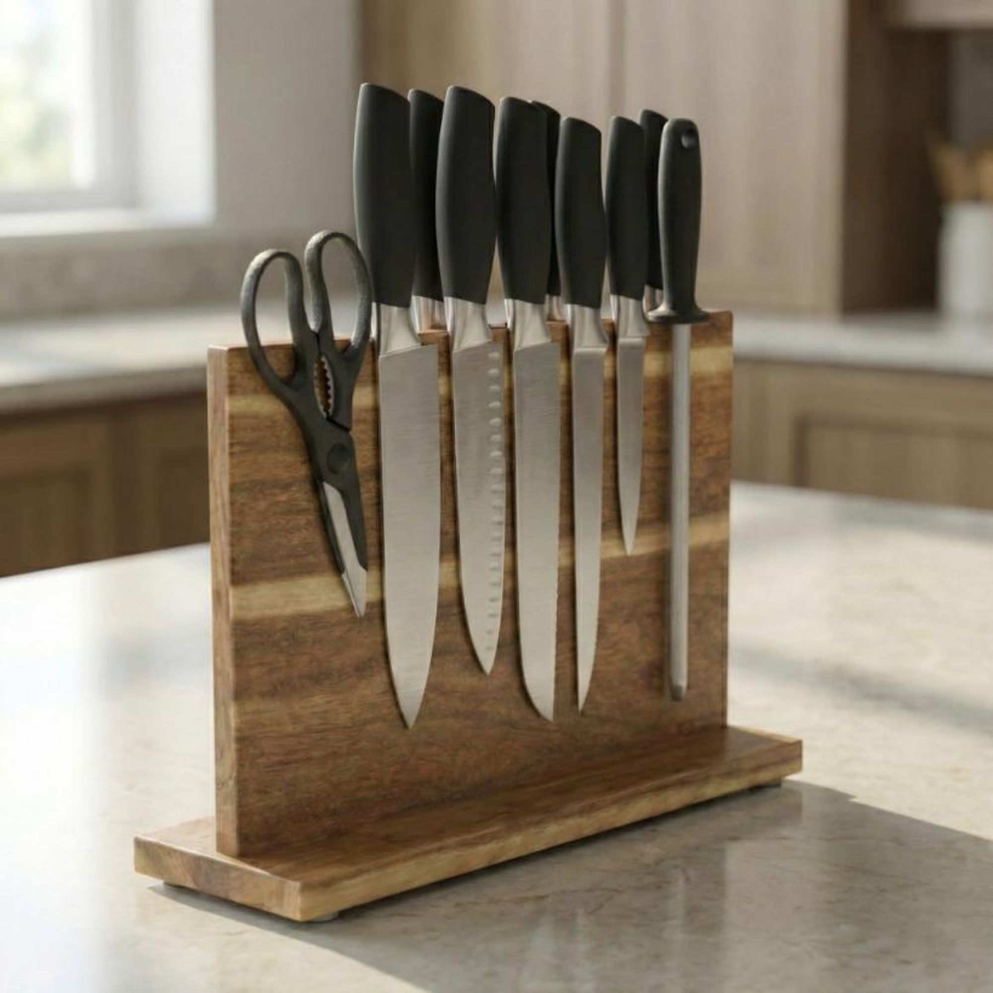 WELLHAUS Magnetischer Ständer für Küchenmesser, Doppelseitig, aus Holz