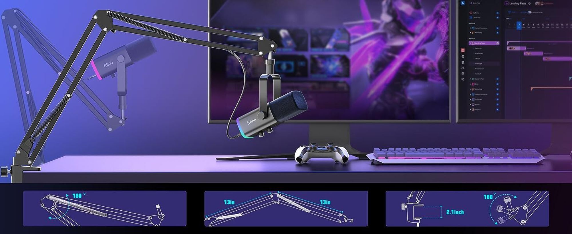 FIFINE XLR Streaming Mikrofon mit Arm USB Dynamisch Microphone Gaming PC Podcast