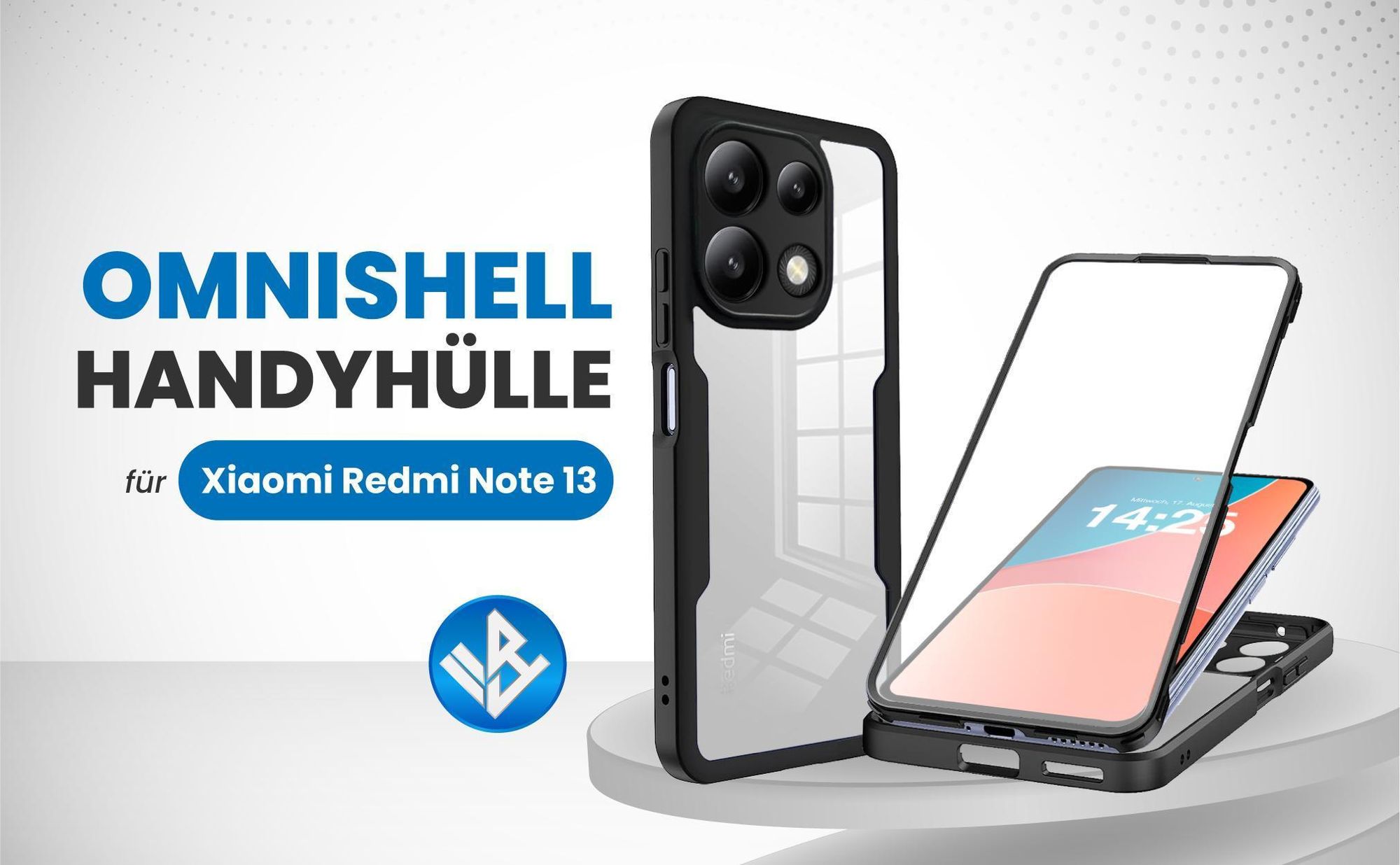 Schwarze 360 Grad Hülle für Xiaomi Redmi Note 13 mit Kameraschutz