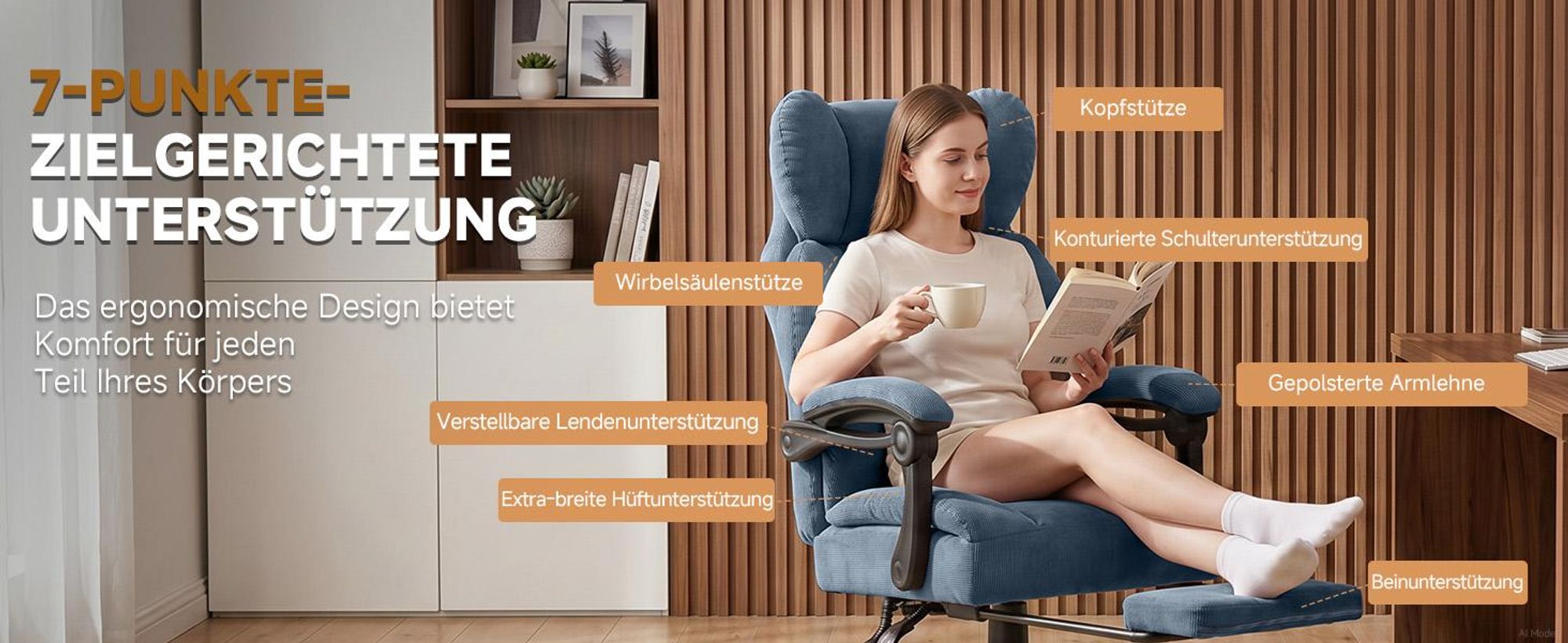GTPLAYER Gaming Stuhl, Ergonomischer Bürostuhl mit Fußstütze und Lendenstütze, Hochlehner Chefsessel für Große, breiter Computersessel, Höhenverstellb