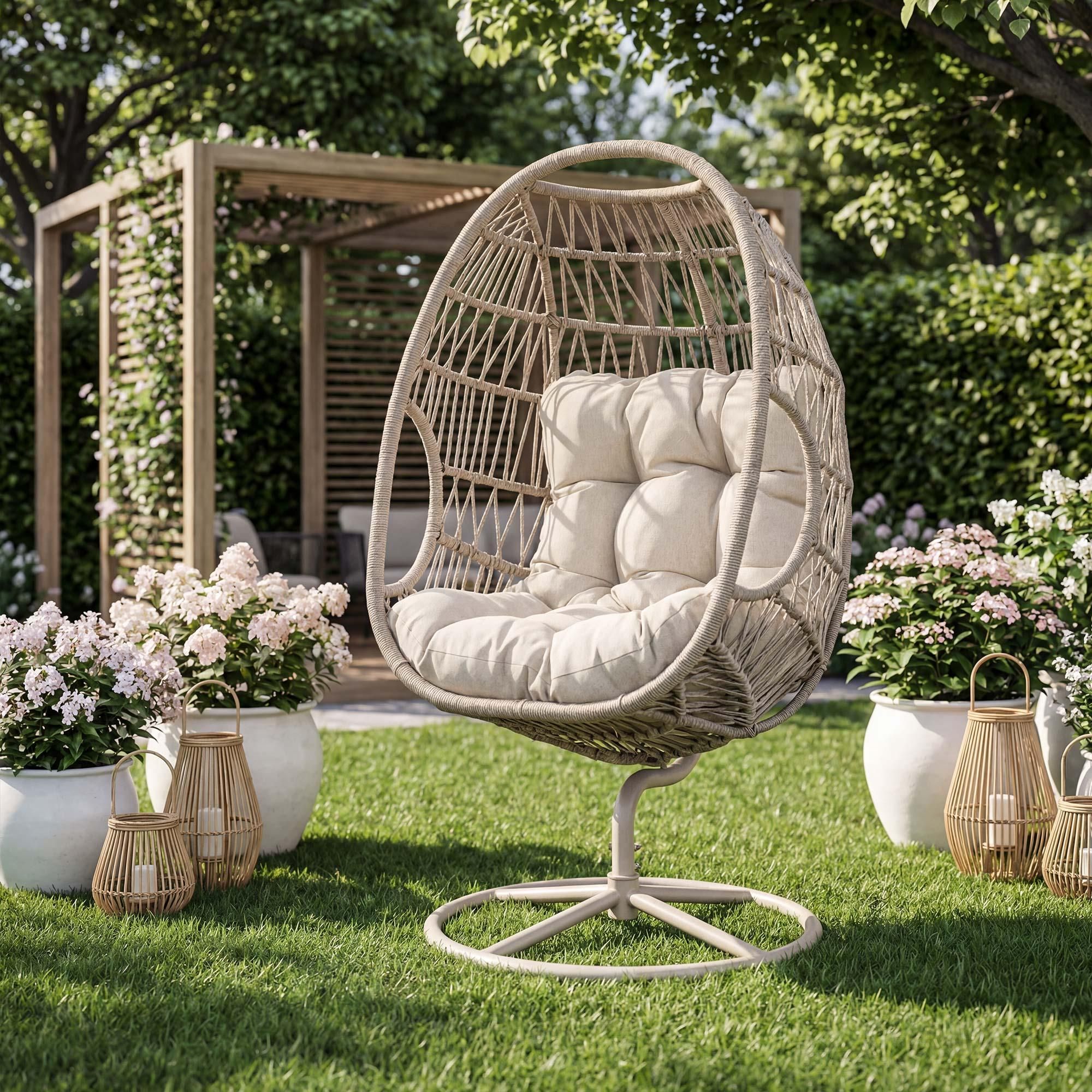 di volio Gartensessel ORTA - beige, Lounge Sessel aus PE-Rattan mit Stahlgestell, bequem & wetterfest