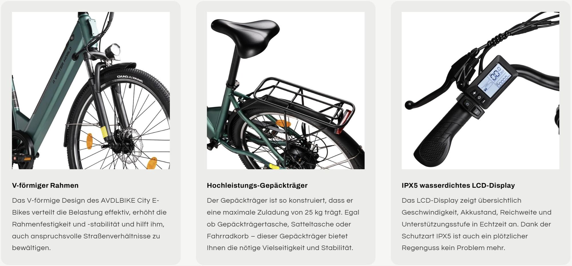 A32 E-Bike Türkis Citybike 26 Zoll, mit 50 Nm Boost-Power-Vorderradfederung, 36V 12,8Ah Akku, Shimano 7-Gang, Scheibenbremsen, 250W, Grün