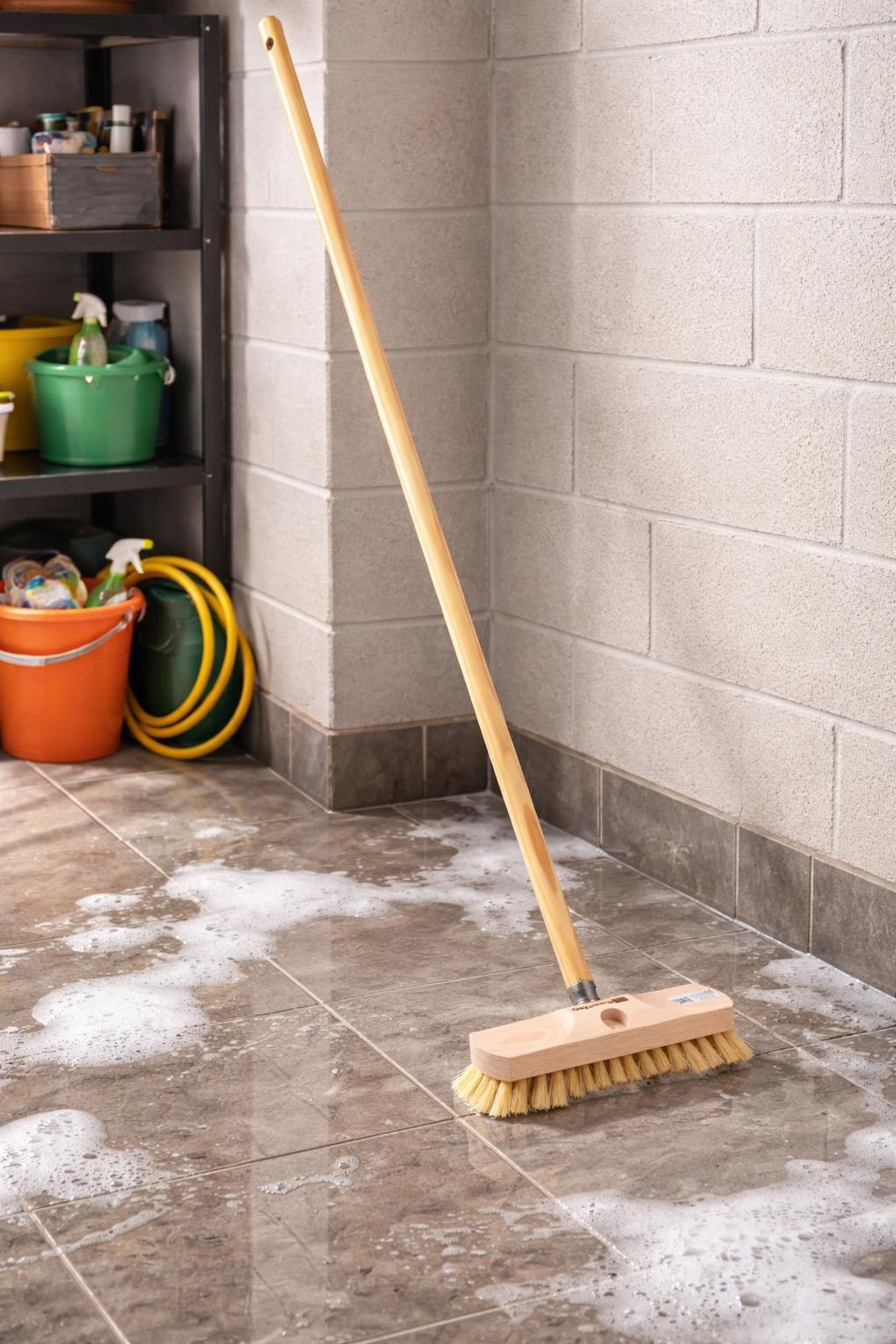 BawiTec Schrubber mit Bart 22cm Breit  mit Holzstiel 120 cm Lang Schrubberbürste NaturFibre Scheuerbürste Stiel Bürste