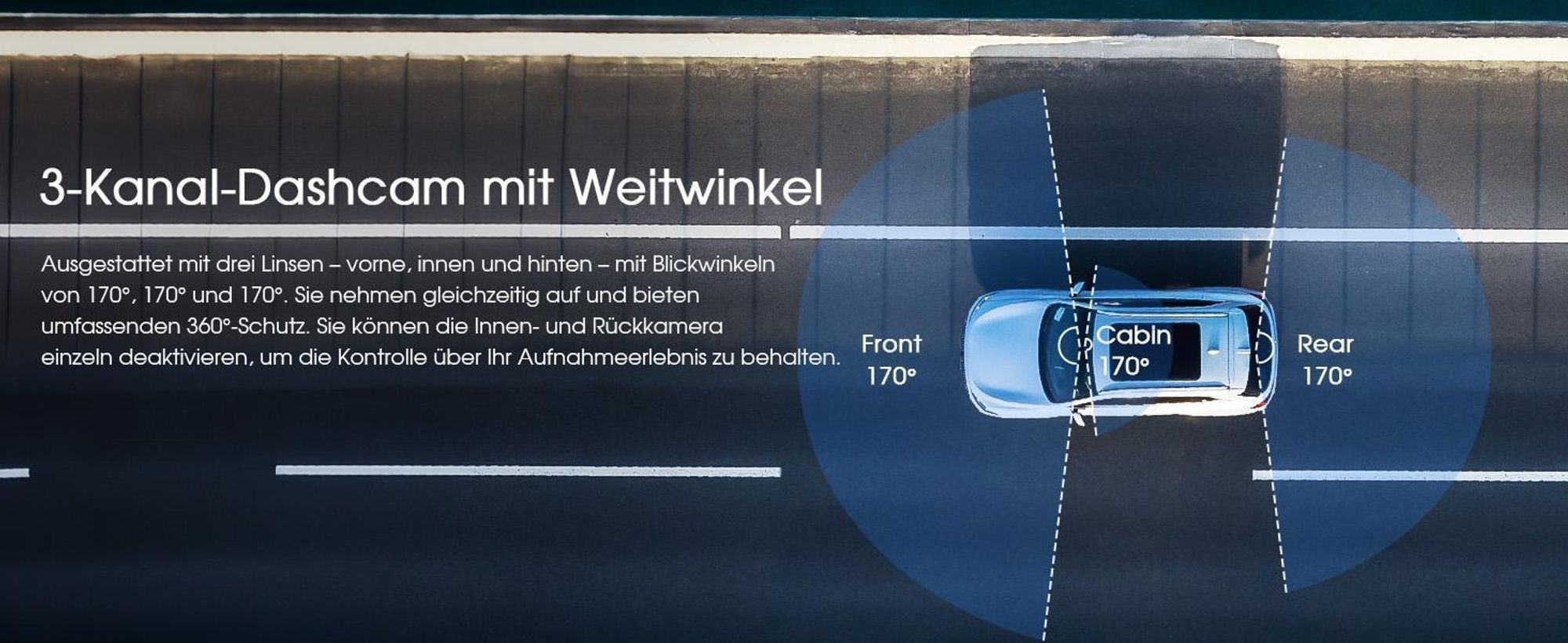3-Kanal-Dashcam, 4K+1080P+1080P Dashcam Auto Vorne Innen Hinten mit 64GB SD Karte