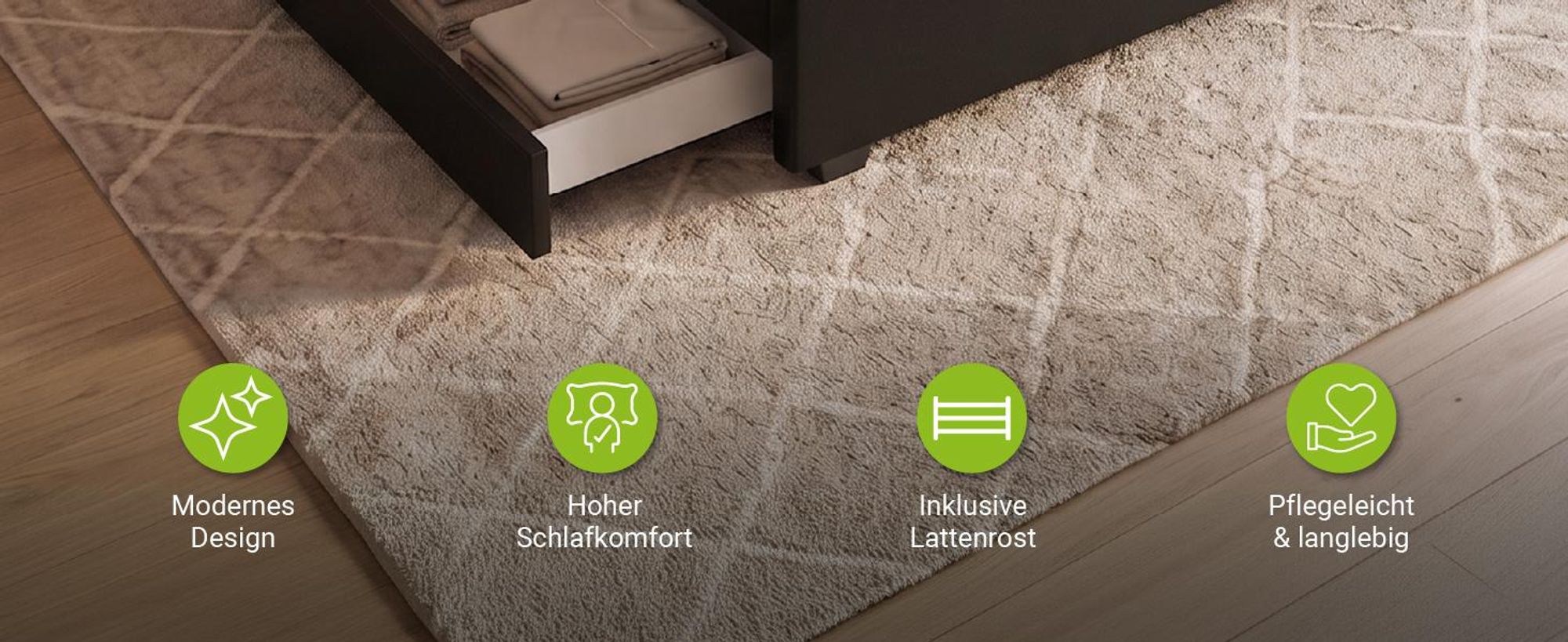 Juskys Polsterbett Lyon 140 x 200 cm schwarz – Bettgestell mit Lattenrost, Bettkasten & LED Beleuchtung  – Kunstleder & Holz – Bett Jugendbett