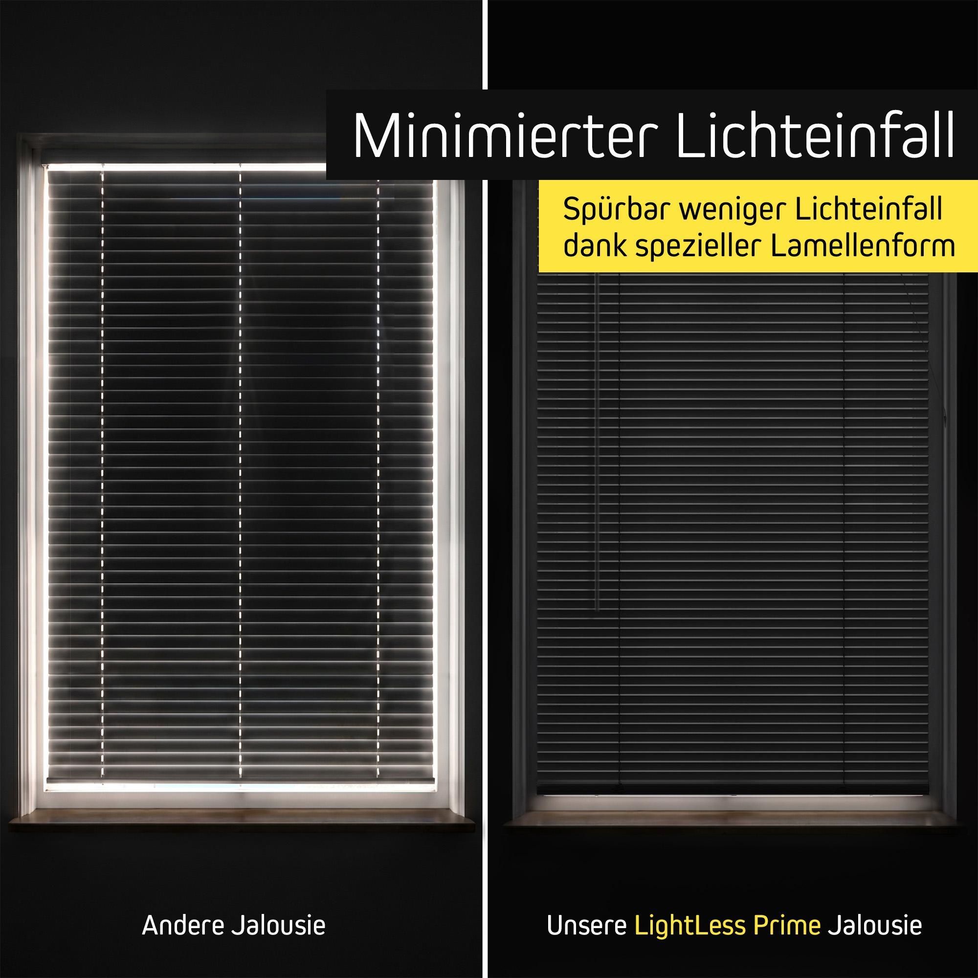 LightLess Prime Aluminium-Jalousie, 25 mm, verdunkelnd, 60 x 200 cm, weiß matt ohne Bohren, L-Lamellen, Sichtschutz & Hitzeschutz, robust, feuchtraumgeeignet, einfache Montage Victoria M.