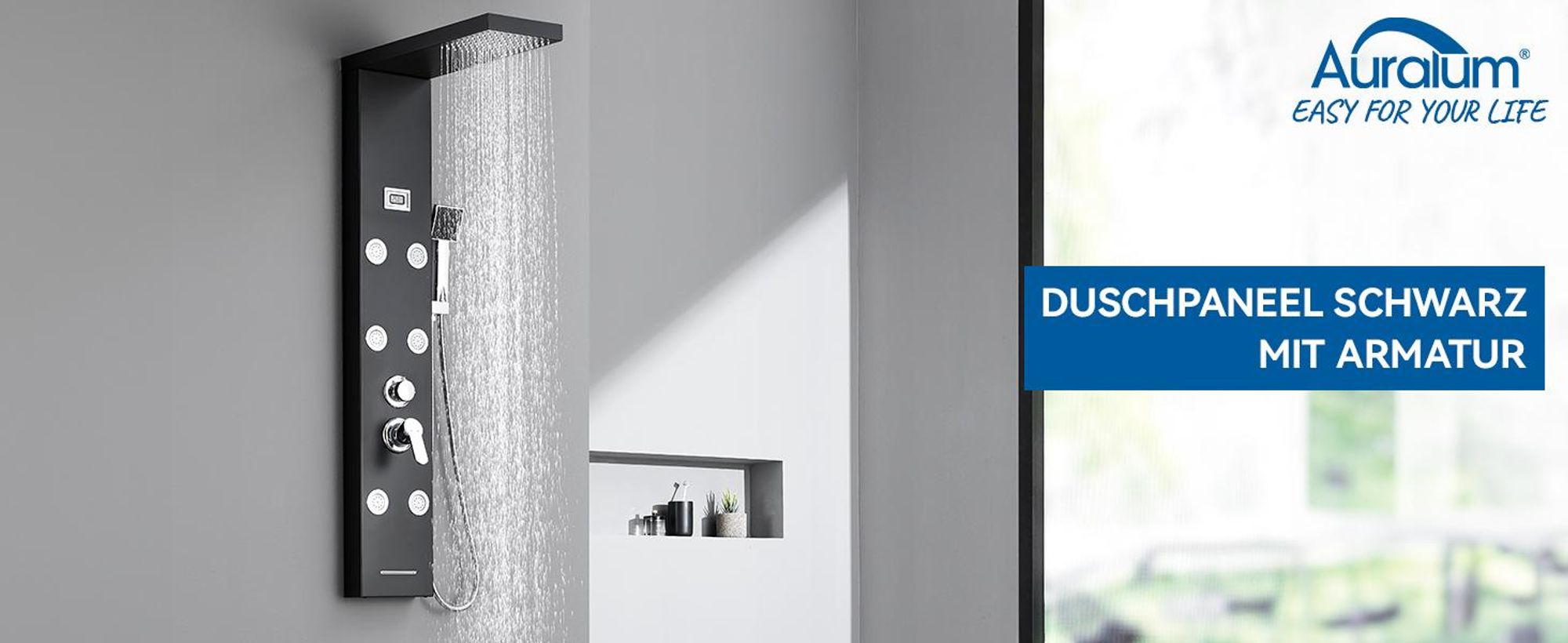 Auralum schwarz Duschsystem 4 Funktionen Duschpaneel Duschsäulen aus rostfreiem Edelstahl mit LCD Temperaturanzeige