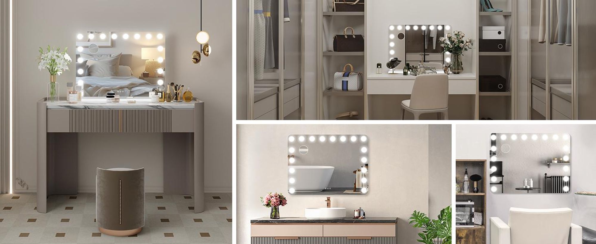 Puluomis Kosmetikspiegel Schminkspiegel 80x60cm Hollywood Spiegel Dimmbar mit 18 LED Beleuchtung 3 Farben, mit USB, 10x, Wandspiegel weiß, rund Ecke