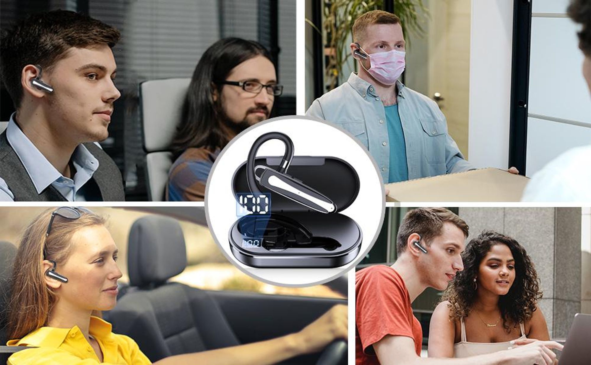 Bluetooth Headset mit Mikrofon Freisprechanlage Bluetooth Ohr Headset Bluetooth Handy In Ear Kopfhörer mit Ladeetui für Autofahren Business Büro