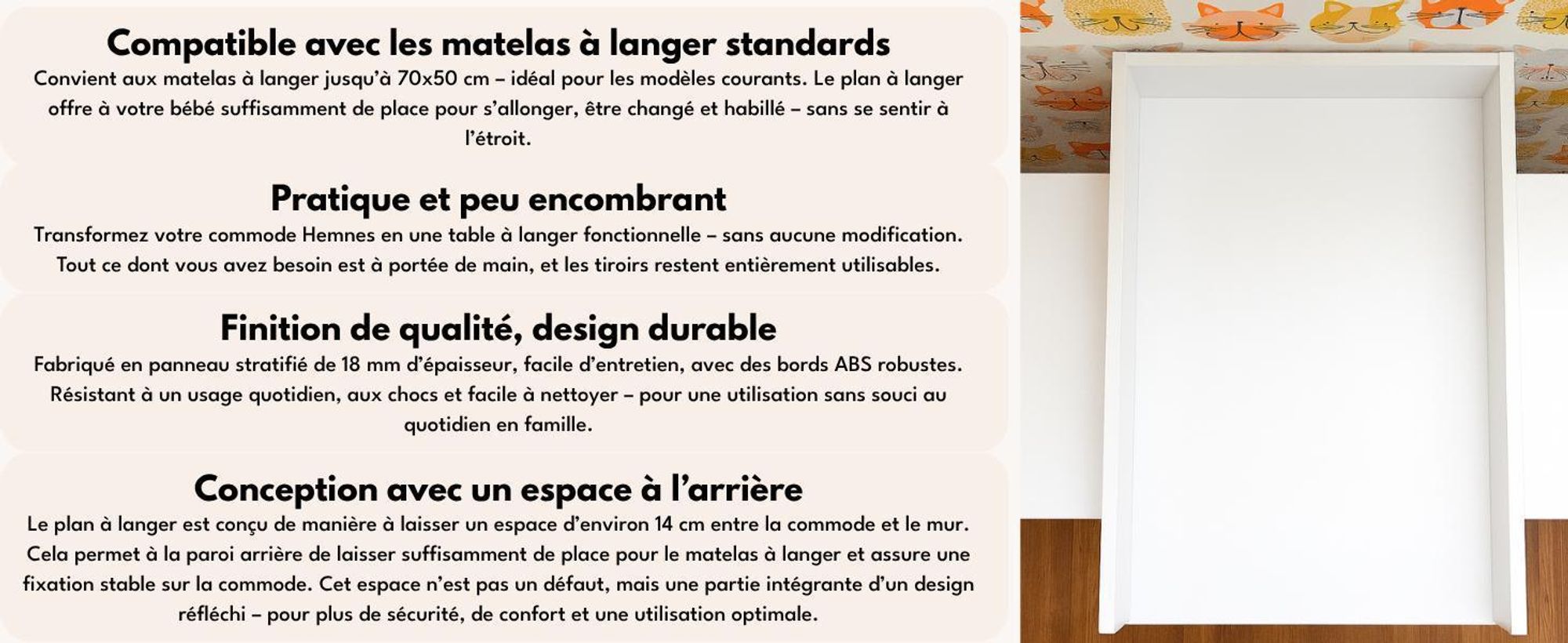 regalik Plan à Langer pour Malm de IKEA, Extension pour Commode de 48 cm, Amovible, Plan à Langer avec Façades arrondis, Rose