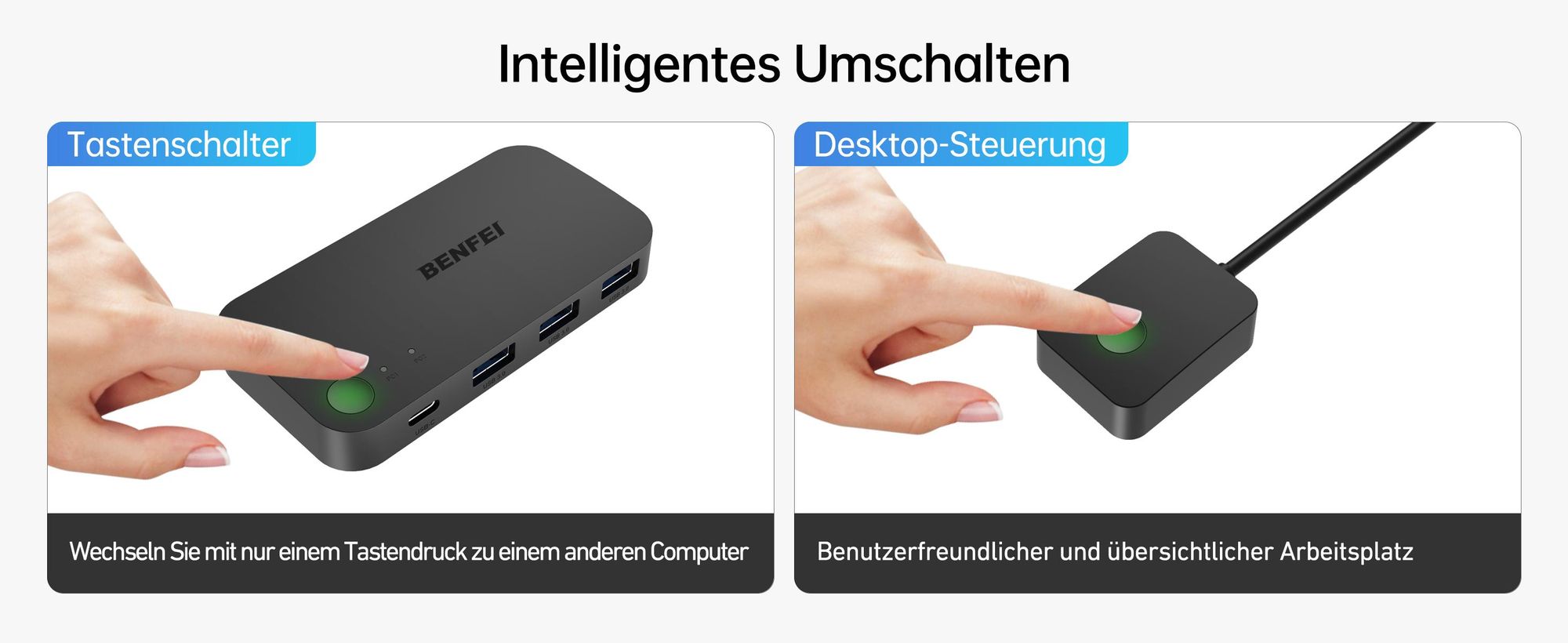 BENFEI KVM-Switches USB 3.0 Switch 2 Computer 4 USB Geräte Teiler