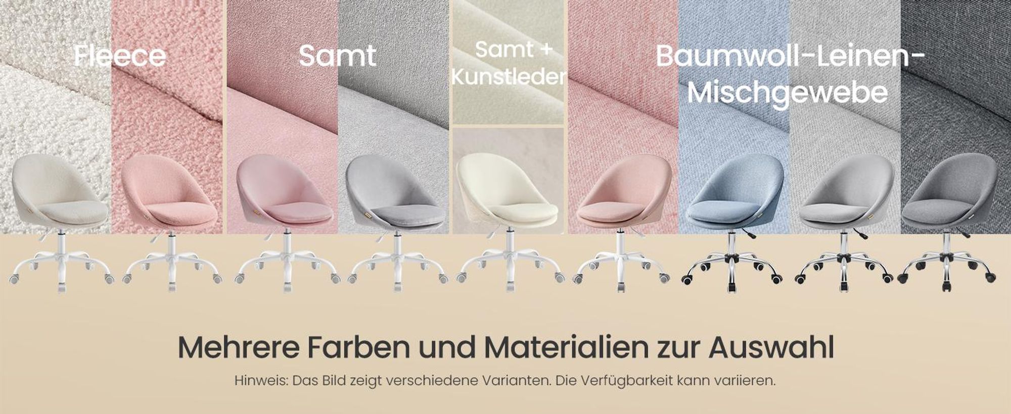 SONGMICS Schminkstuhl mit Samt-Vorderseite, Schreibtischstuhl, Schaumstoffpolsterung, höhenverstellbar, weiß