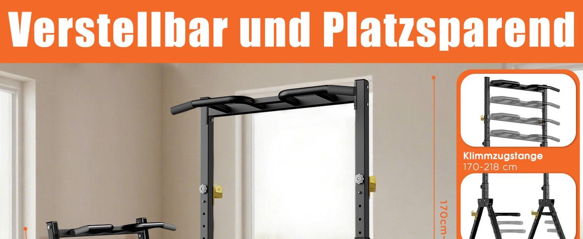 DH FitLife Power Tower Faltbar | Freistehende Klimmzug- & Dip-Station bis 150 kg mit Hantelablagen | Kraftstation Kraftturm für Zuhause