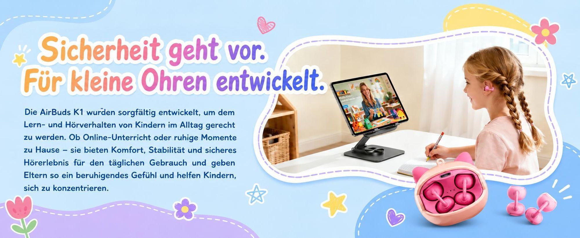 Blackview AirBuds K1 over ear Kinder Kopfhörer, Bluetooth 5.0/6.0, 22 Std. Laufzeit, Gehörschutz, Touch Steuerung, IPX4, fur Schule/Tablet/Handy/PC