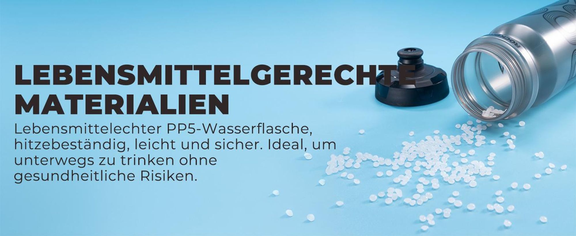ROCKBROS Trinkflasche Auslaufsicher,  Fahrradflasche für Radfahren, Wasserflasche Einhandöffnung Sichere Verriegelung, Grau, 600 Milliliter