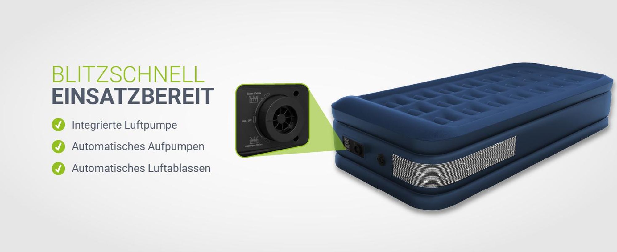 Juskys Luftmatratze Sapri M in Blau-Weiß - 1 Personen Luftbett selbstaufblasend mit Pumpe