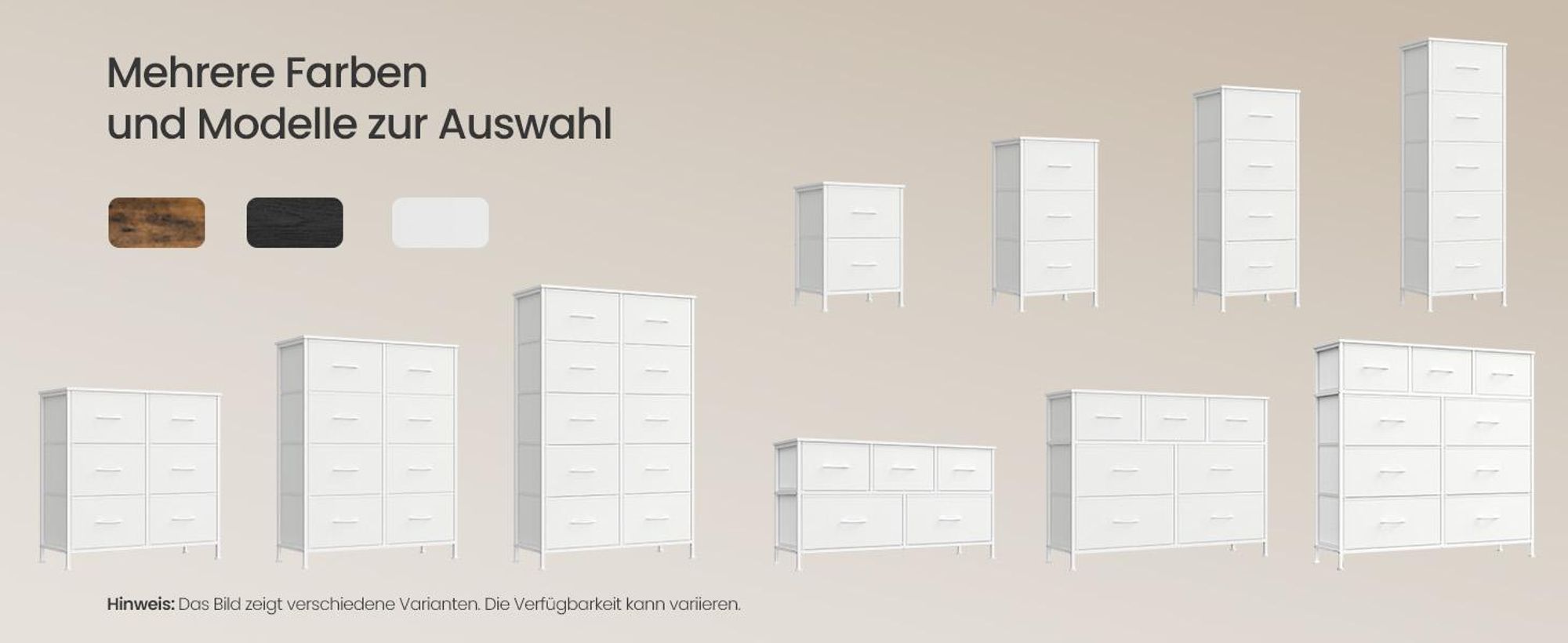 SONGMICS Kommode, Schrank, 10 Stoffschubladen, für Schlafzimmer, Flur, Wohnzimmer, weiß