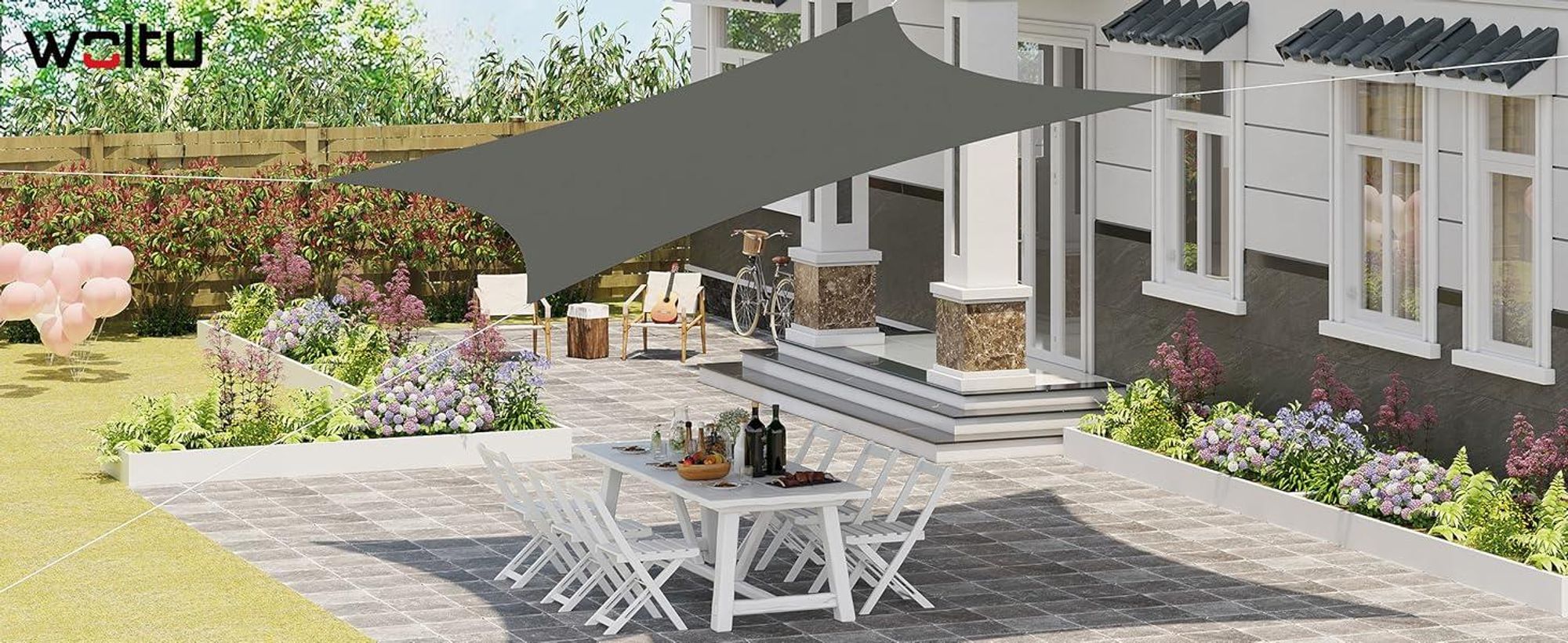 WOLTU Sonnensegel Rechteck 4x5m Grau wasserabweisend Sonnenschutz Polyester Windschutz mit UV Schutz für Garten Terrasse Camping