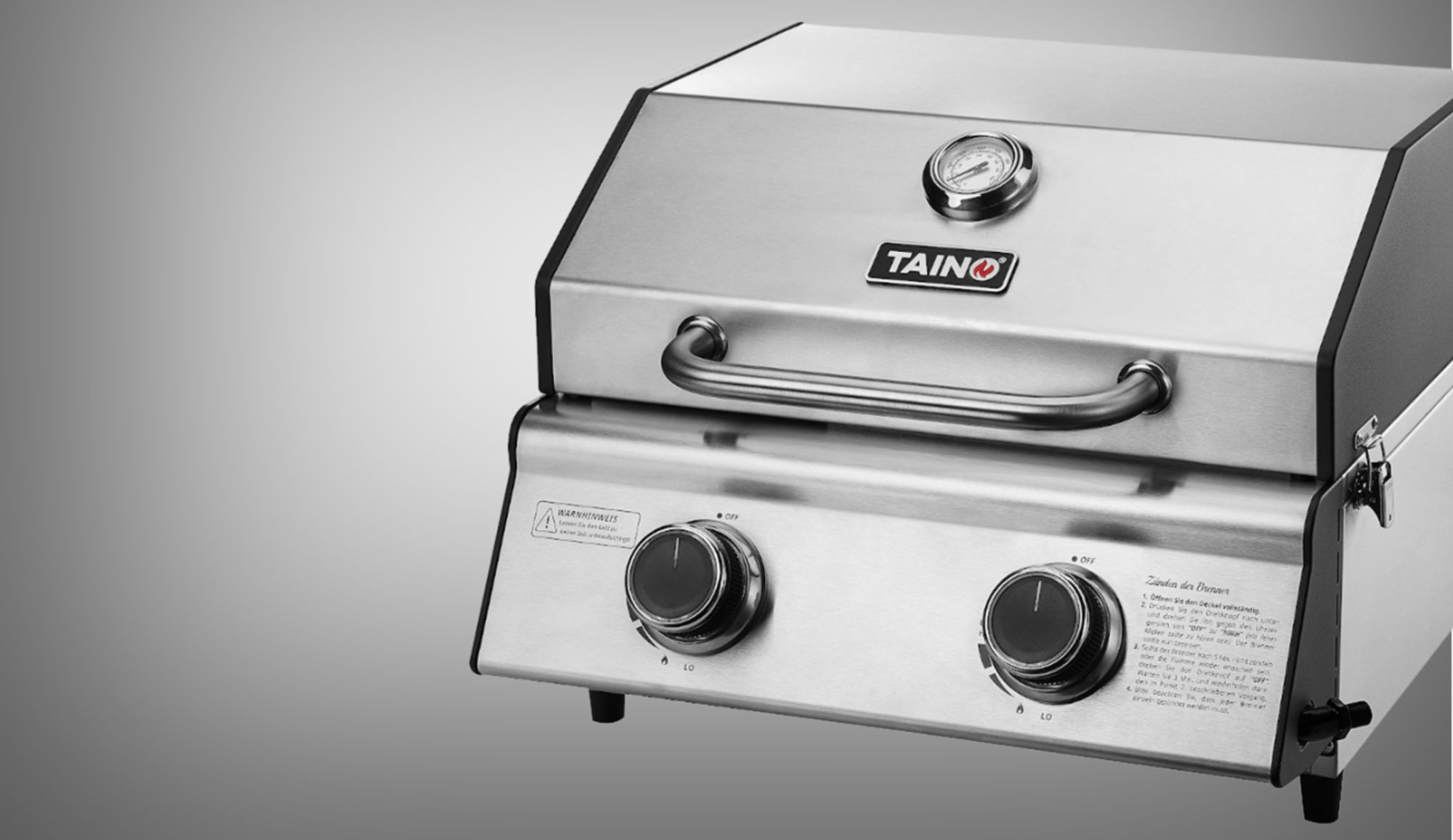 TAINO PLATINUM COMPACT Tischgrill 2 Brenner Gasgrill Edelstahl Kompakt Camping BBQ