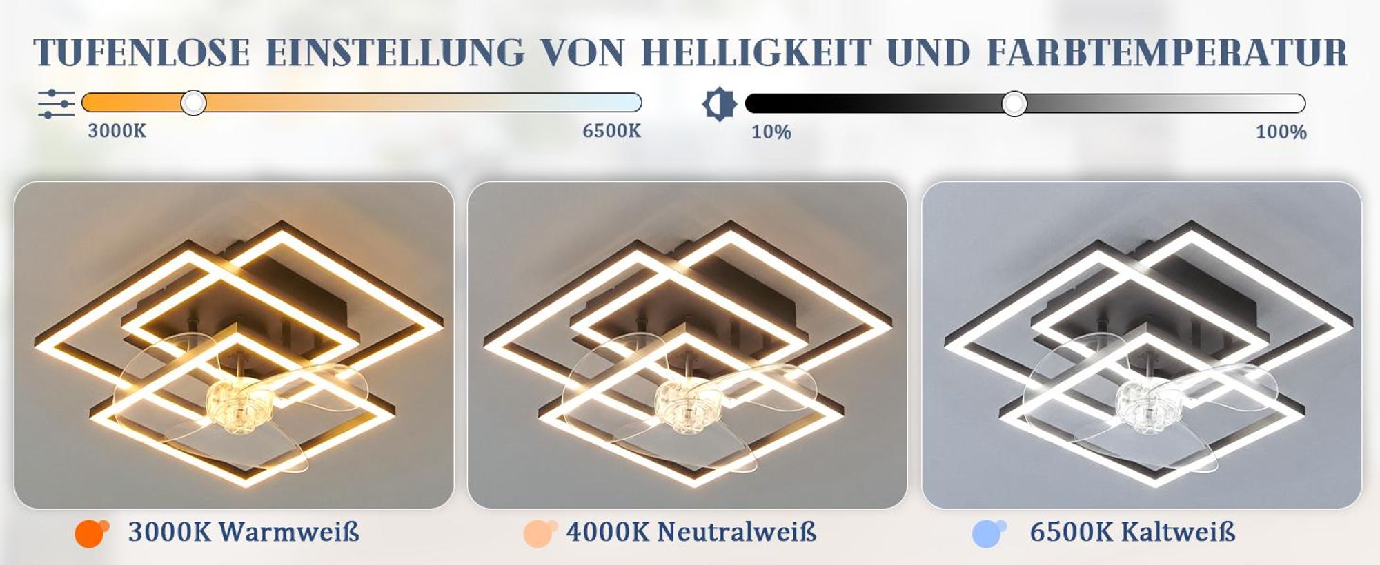 ZMH plafondventilator 37 cm met LED-verlichting, 6 snelheden, dimbaar, met afstandsbediening en timer, geschikt voor de woonkamer