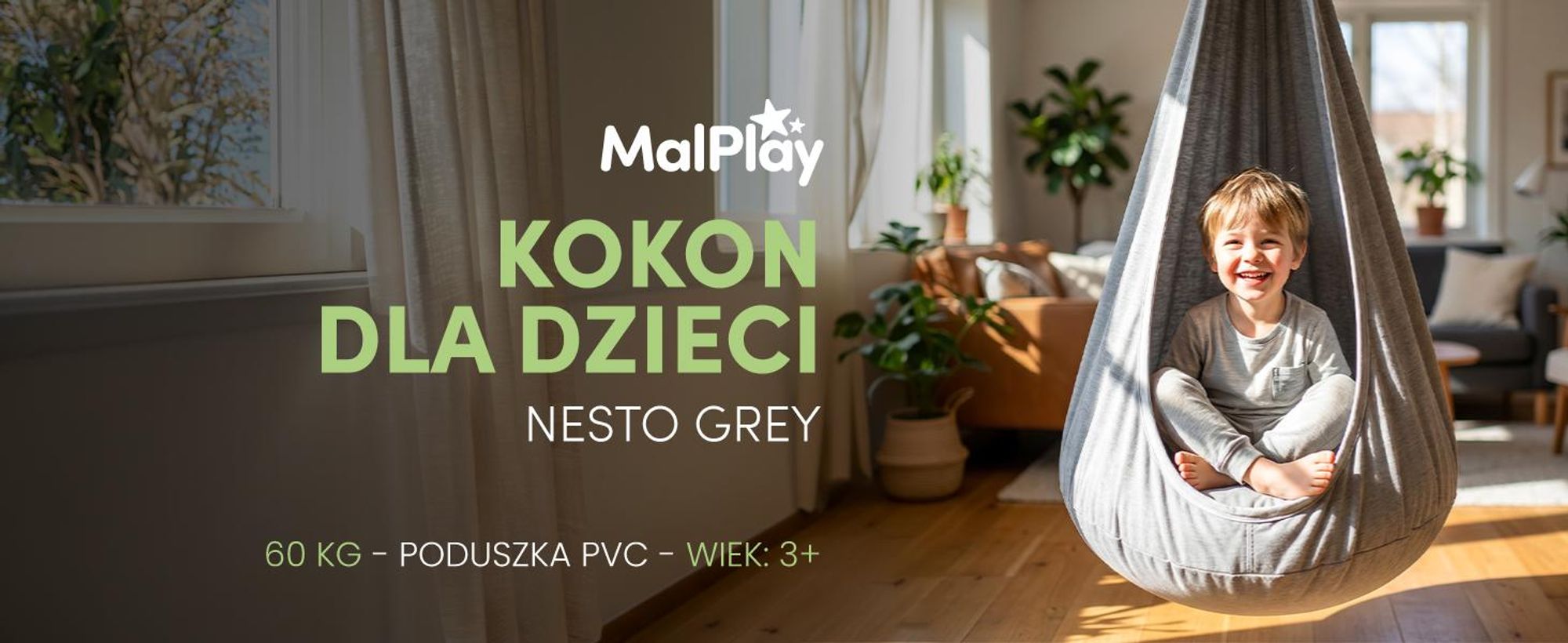 Kokon bujawka dla dzieci z poduszką z bawełny w kolorze szarym