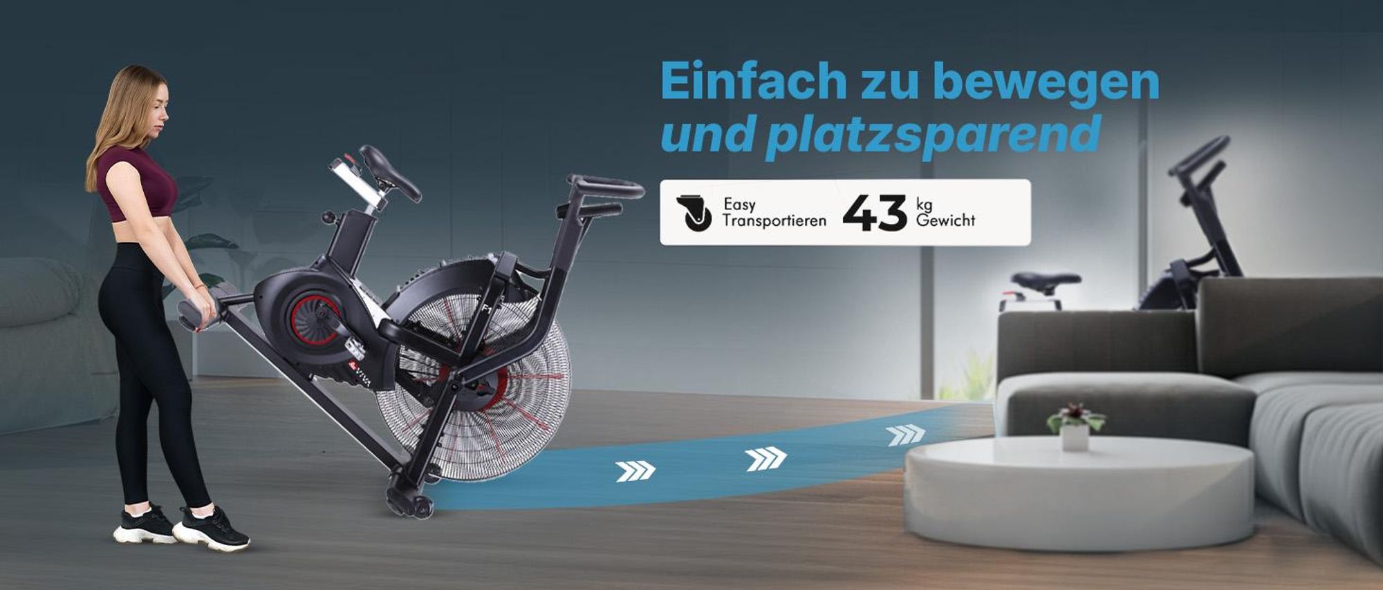 Air Bike AsVIVA F1 Heimtrainer mit Luftwiderstand HIIT Fitnessgerät bis 150kg für Zuhause