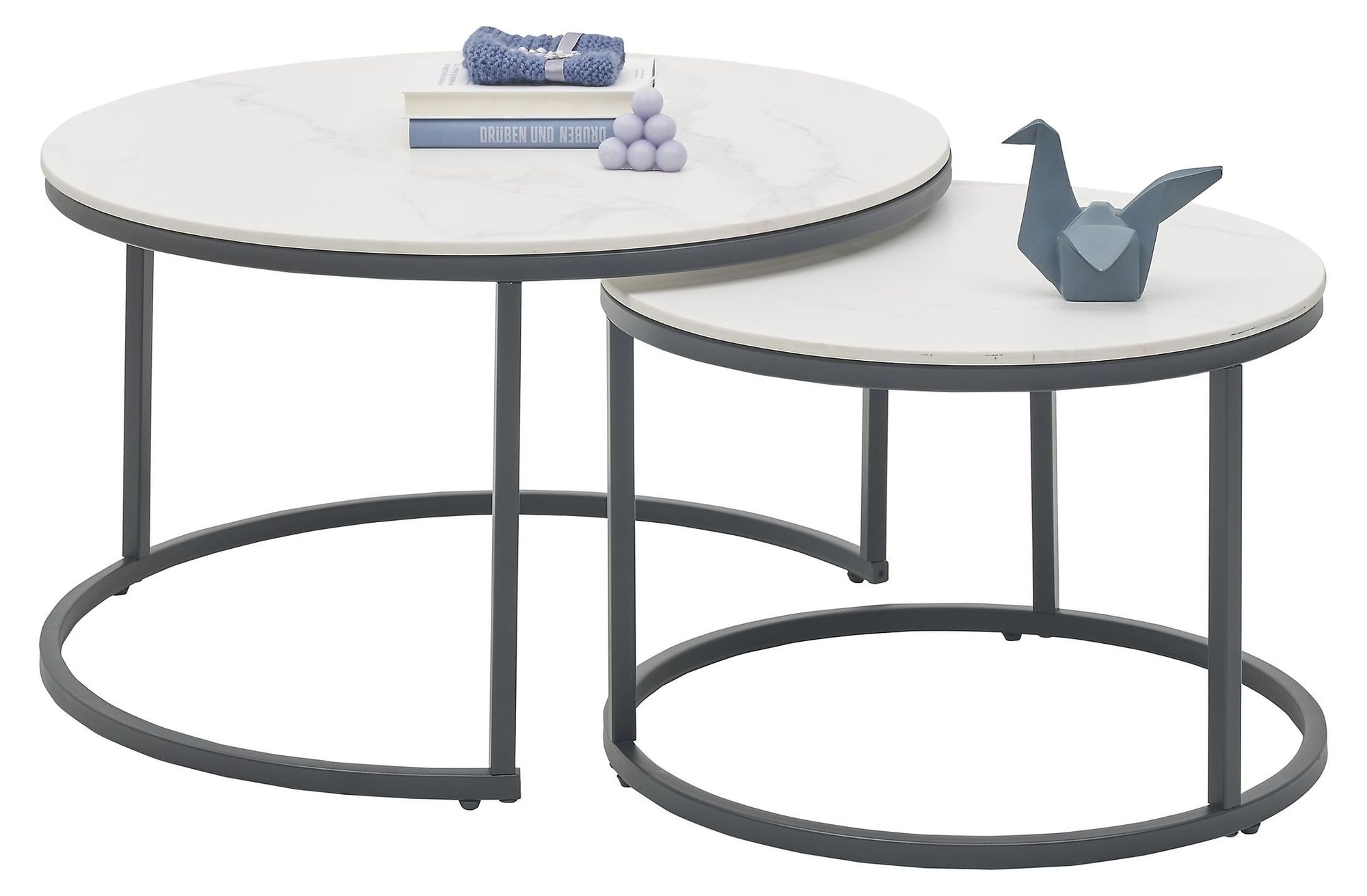 Couchtisch "Gino" – 2er Set Wohnzimmertische mit Keramikplatte und Metallgestell