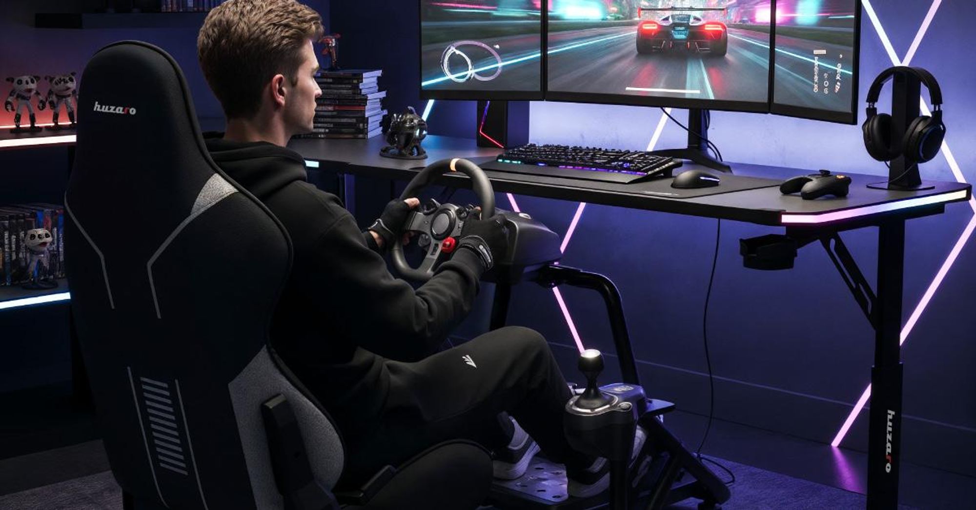 Huzaro Speed 6.0 | Racing Simulator Cockpit GT F1 Rennsimulator | Lenkrad Ständer | Foldable | Werstellbare Rückenlehne | Schwarz-Rot Gaming Sitz
