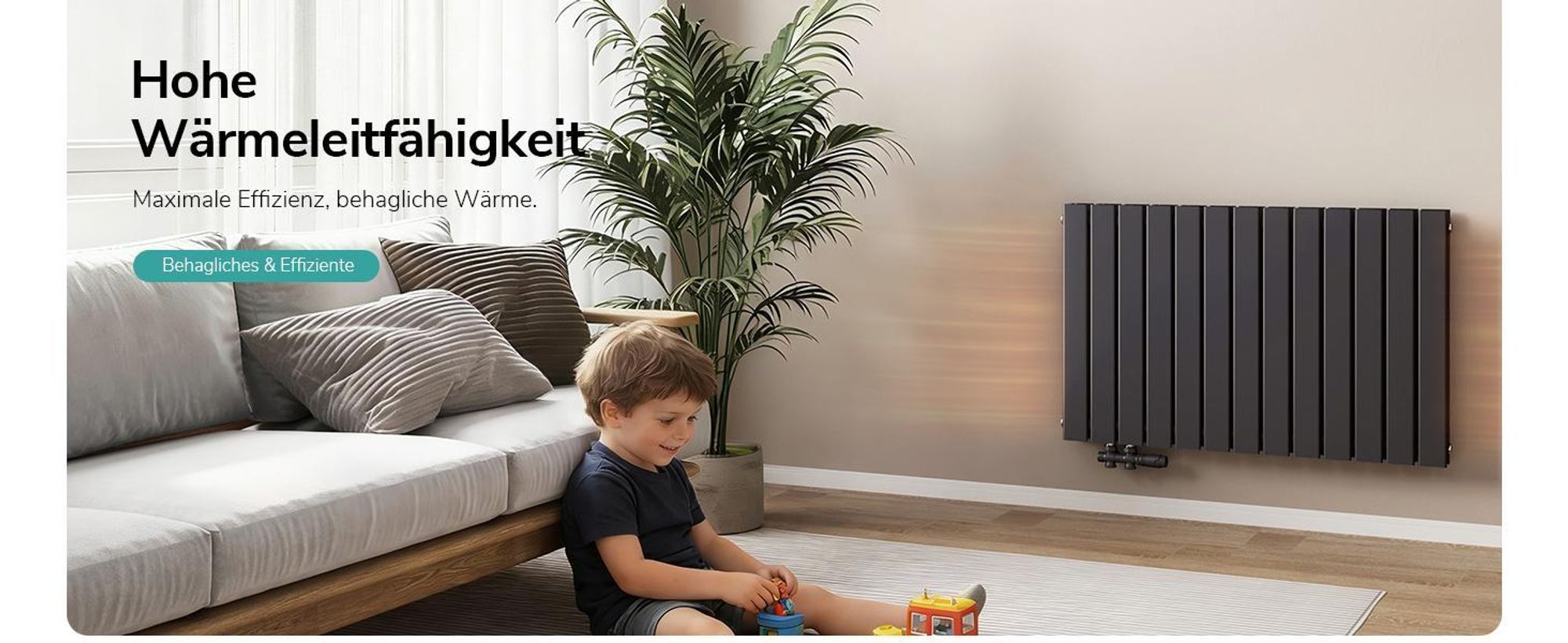 EMKE Design Paneelheizkörper Horizontal 630x616mm 805W Flachheizkörper Anthrazit Heizkörper Doppellagig SPCC-Stahl Seitenanschluss ohne Heizstab