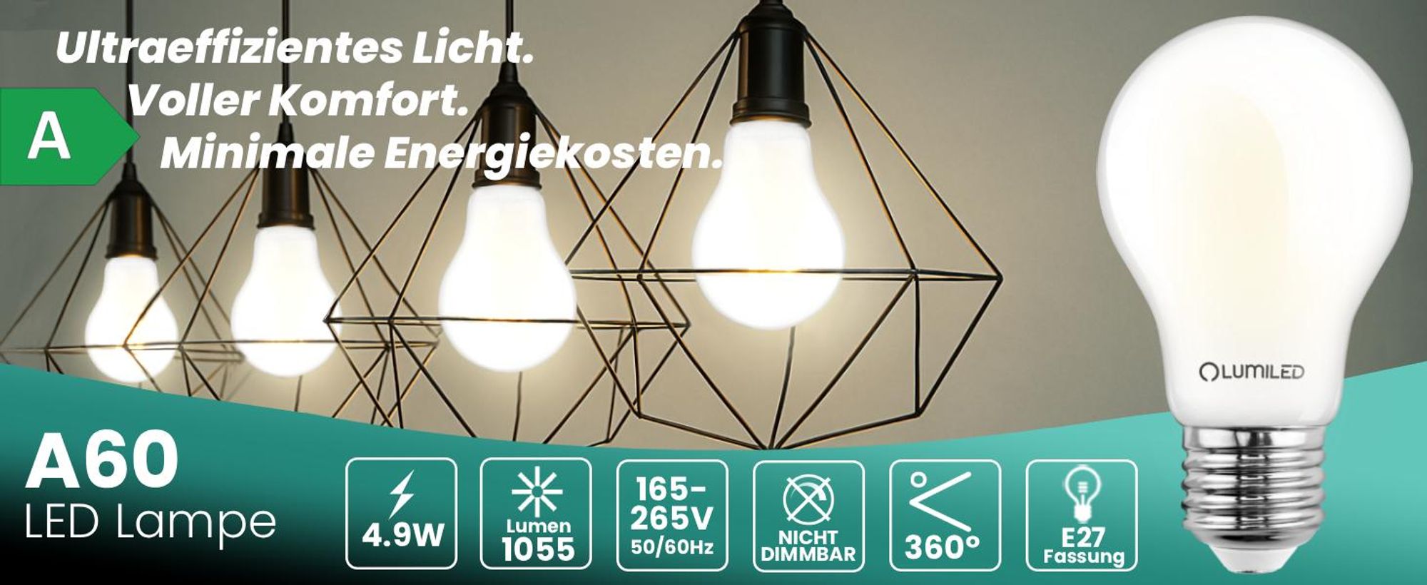 LUMILED 6er Set LED Lampe ultraeffizient A60 E27 4,9W 1055lm 2700K Filament Milchglas 360° Ersatz für 75W Nicht Dimmbar Warmweiß für Wohnzimmer Schlafzimmer Büro Tropfenform