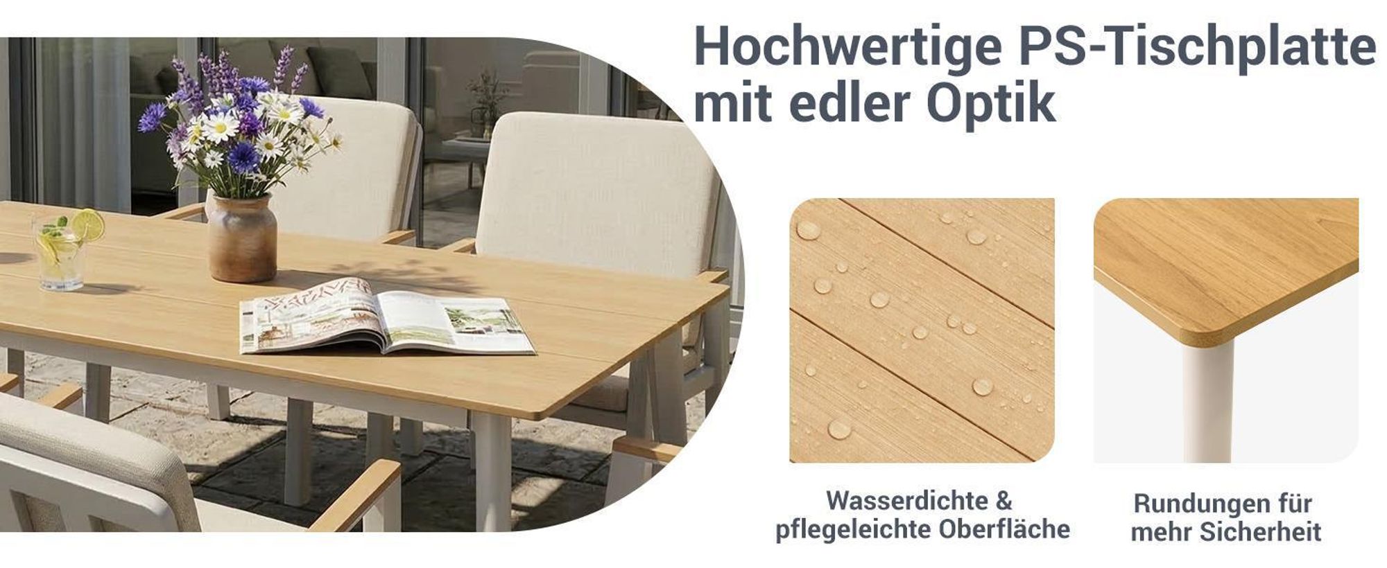 MEXO Gartenlounge-Set Aluminium Garten Essgruppe für 6 Personen, GartenStuhl mit Ergonomischen Sesseln inkl. Kissen, Belastbarkeit pro Sitzplatz 140kg