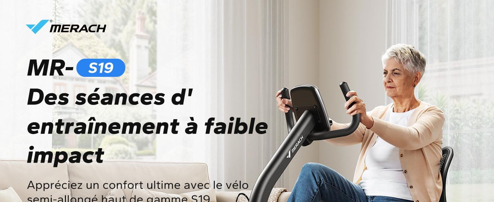Vélo d'appartement Semi-allongé MERACH, 8 niveaux de résistance Magnétique, Foulée 15.2 cm, écran LED, APP connecté, poids max 135kg