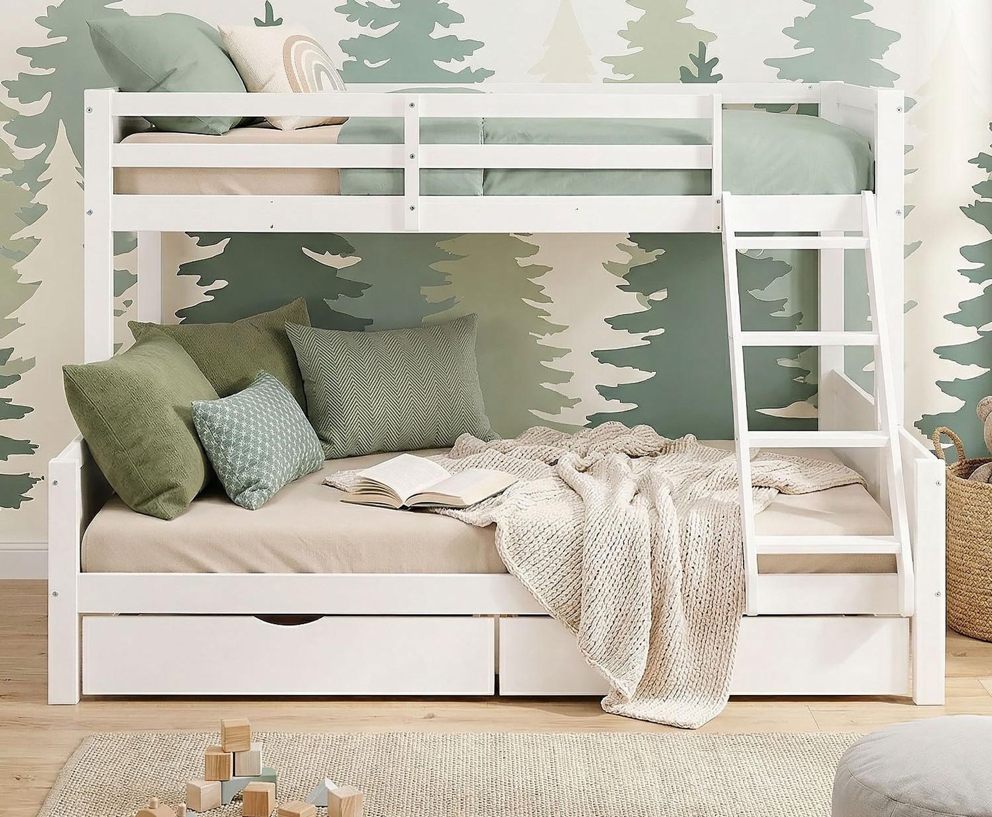 Homestyle4u Etagenbett 90x200 140x200 mit Lattenrost mit Bettkästen Hochbett Kinderbett Stauraum Jugendbett Weiß Holz Stockbett mit Rausfallschutz