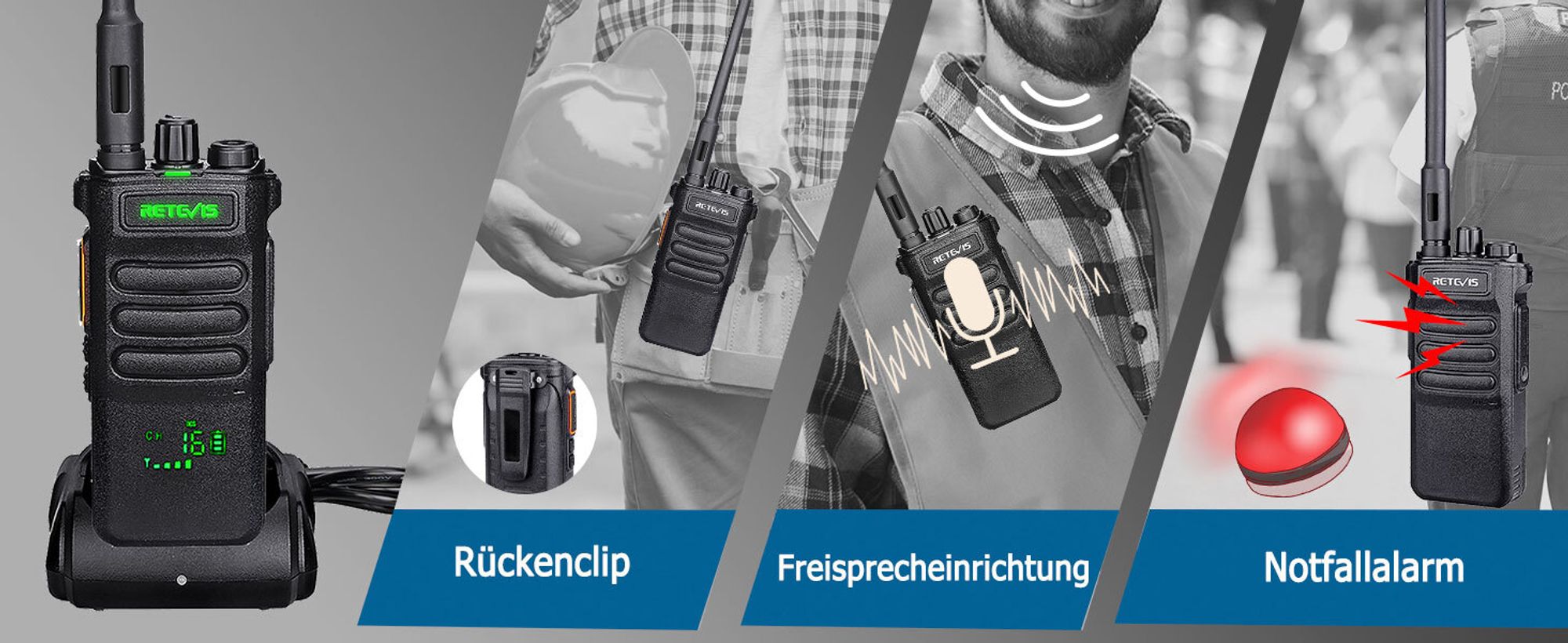 Retevis RT86 Hochleistungs Walkie Talkie, Funkgerät mit großer Reichweite, 2600 mAh, Bildschirm, Robust, Notfallalarm, Hochleistungs, für Industrie