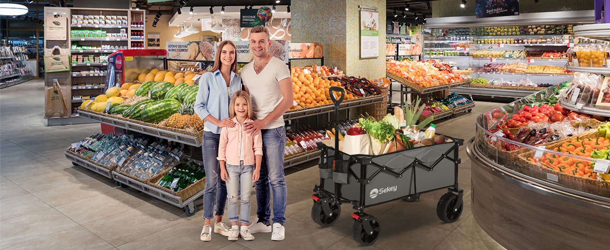 Sekey 150 KG Bollerwagen Faltbar Handwagen mit Bremsen und breiten Reifen, Anthrazit