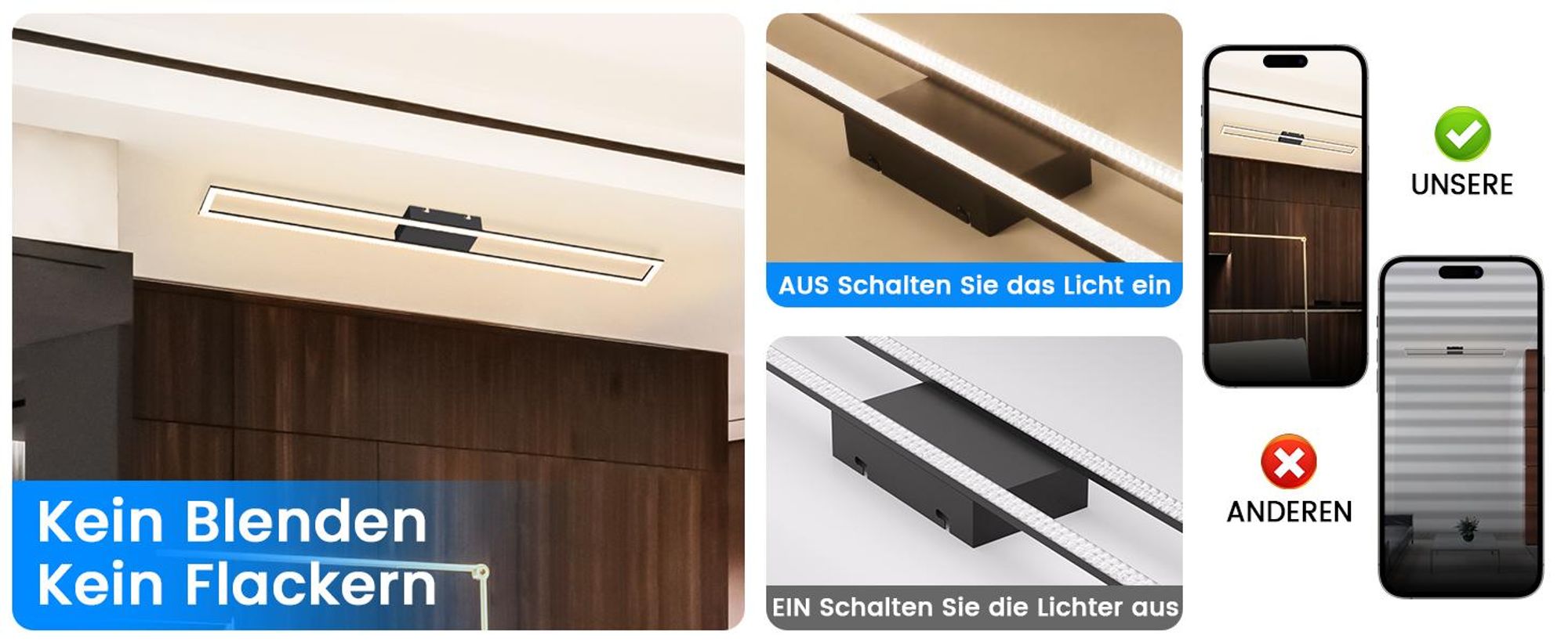 ZMH LED Deckenleuchte Schwarze Rechteckig Wohnzimmerlampe Moderne 40 W Schlafzimmerlampe dimmbar mit Fernbedienung