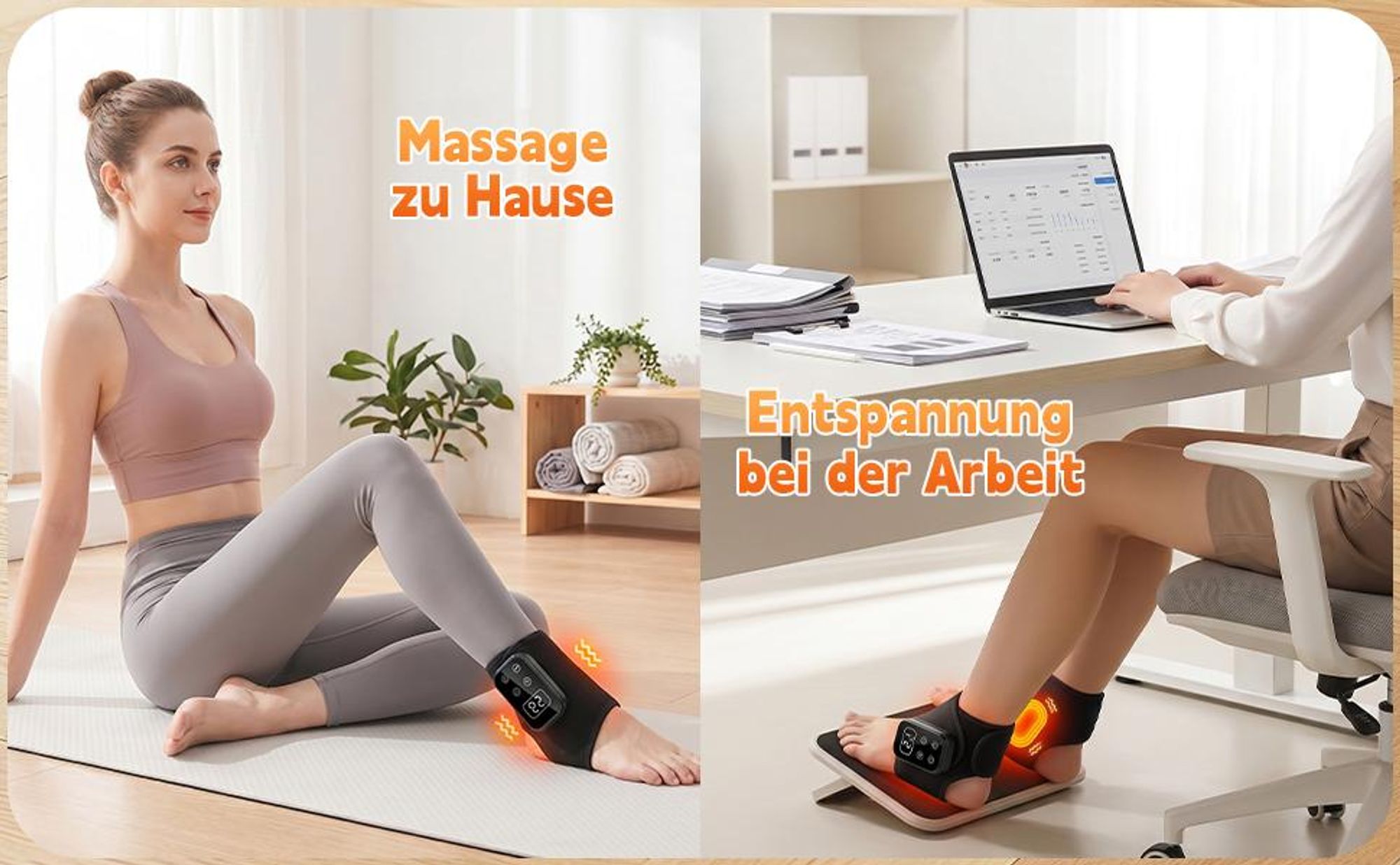 Fußmassagegerät, 2 Stück Fussmassagegerät, kabelloser Knöchelmassagegerät, Wärmetherapie Massagegerät, 4 Heizstufen & 5 Vibrationsmodi
