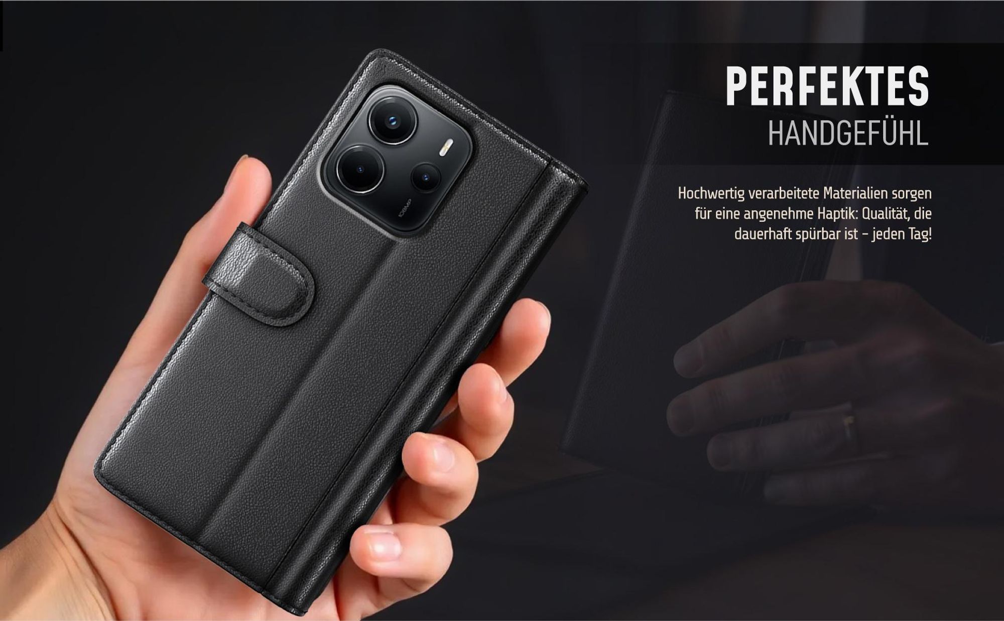 Smartphone Hülle für Xiaomi Redmi Note 14 5G aus echtem Leder in hochwertiger Verarbeitung