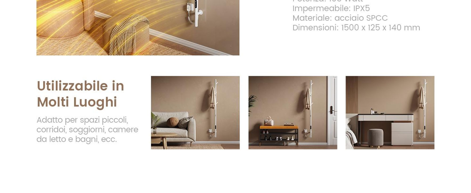 EMKE Scaldasalviette Elettrico 100 W Bianco, Design ad Albero 150 cm, Display LCD, Termostato Intelligente WiFi App, Timer, Termoarredo di Design