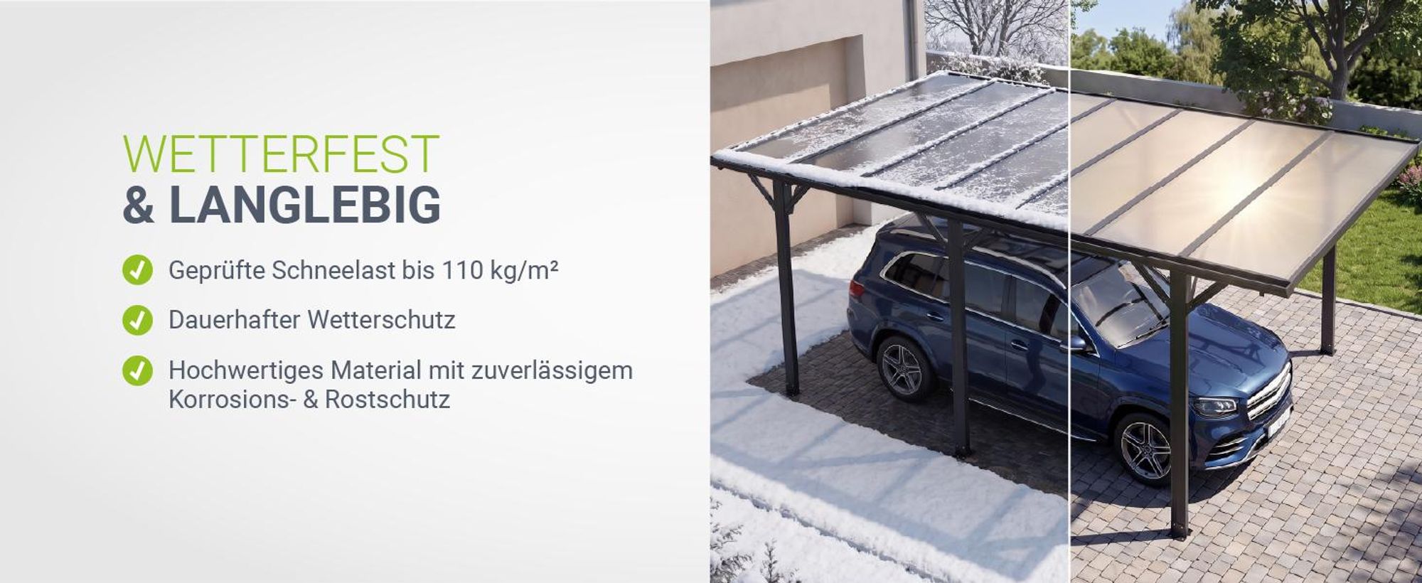 Juskys Carport mit Flachdach 5x3 m - Überdachung aus Aluminium mit Doppelstegplatten - Unterstand für Autos - freistehende Montage - Dunkelgrau